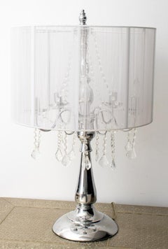 Hollywood Regency Chrome & Crystal Table Lamp