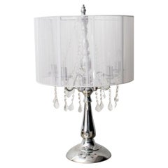 Hollywood Regency Chrome & Crystal Table Lamp