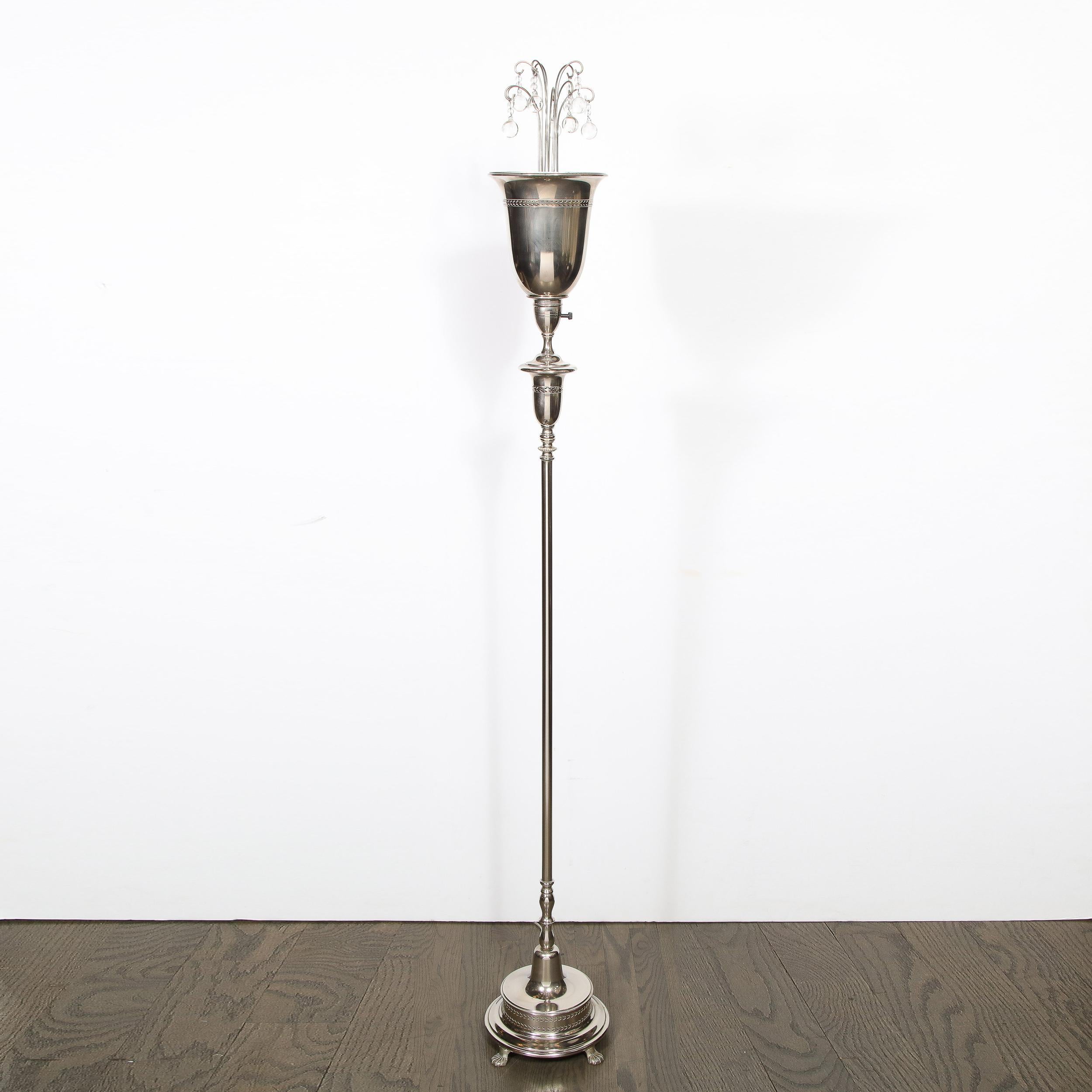 Lampadaire chromé Hollywood Regency avec ornements en cristal en forme de gouttes d'eau en vente 4