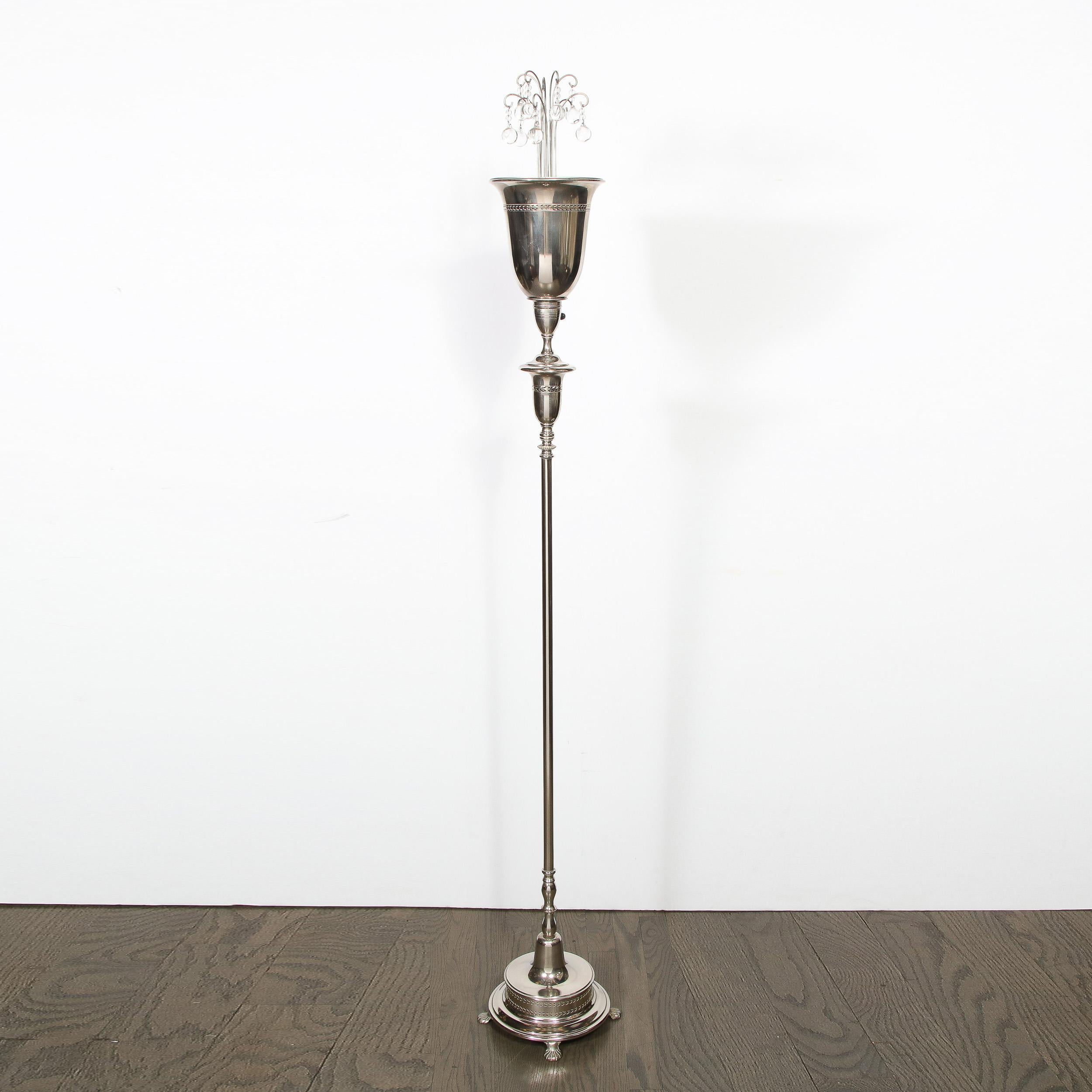 Lampadaire chromé Hollywood Regency avec ornements en cristal en forme de gouttes d'eau en vente 8