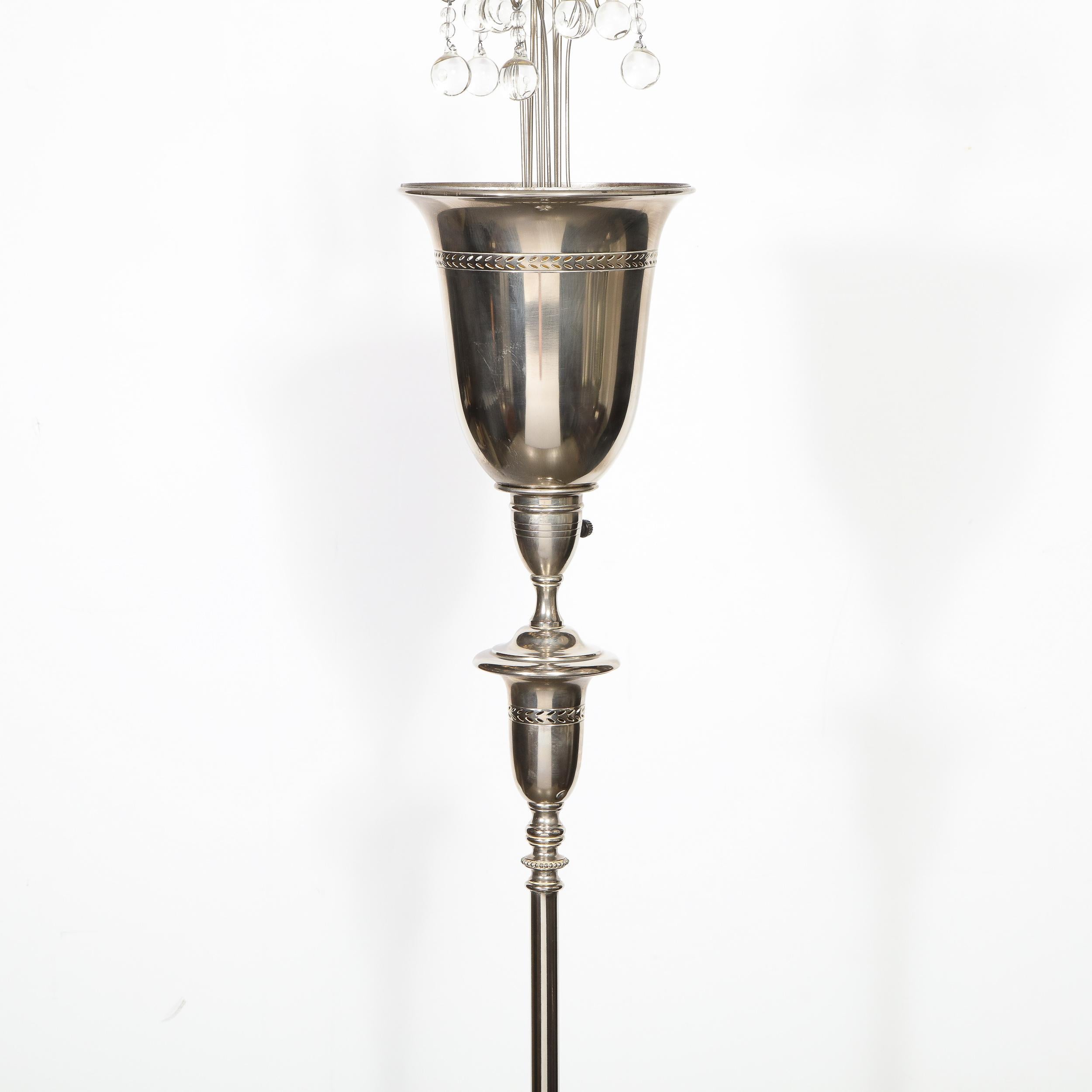 Lampadaire chromé Hollywood Regency avec ornements en cristal en forme de gouttes d'eau en vente 9