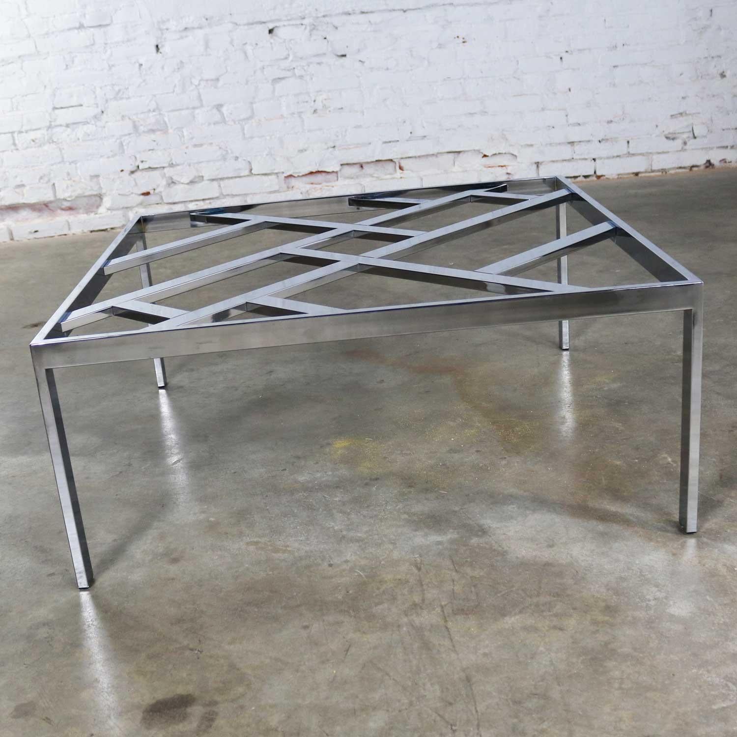 20th Century Hollywood Regency Chrome Square Glass Top Coffee Table after Milo Baughman For Sale