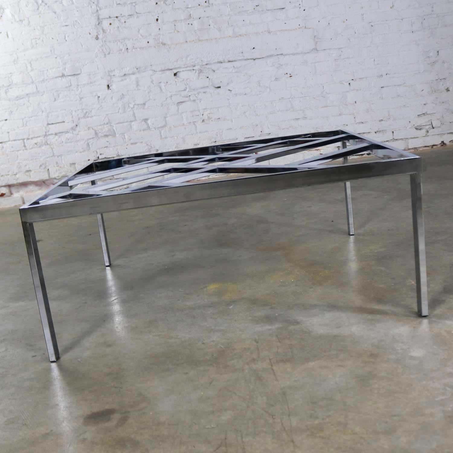Hollywood Regency Chrome Square Glass Top Coffee Table after Milo Baughman For Sale 1