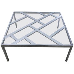 Hollywood Regency Chrome Square Glass Top Coffee Table after Milo Baughman