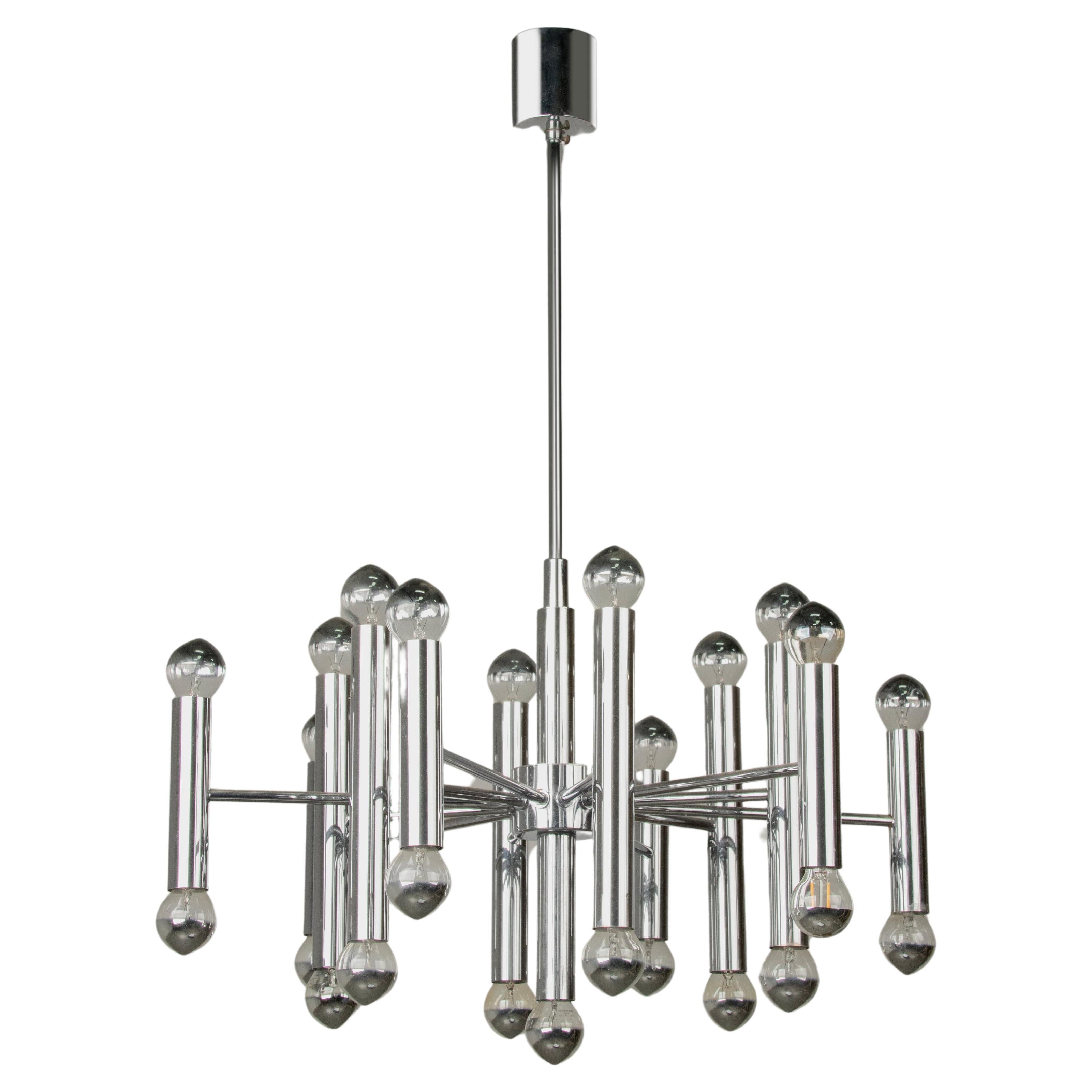 Hollywood Regency Chrome Tubular 24-lights Chandelier by Sciolari