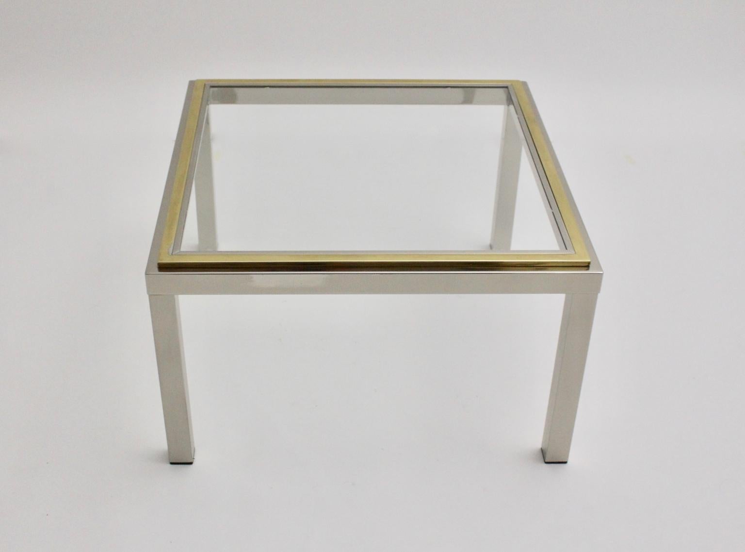 This presented square coffee table by Willy Rizzo attributed shows a chromed and gilt metal table frame with a clear glass top, Italy 1970s.

Willy Rizzo (1928 - 2013) photograph and designer icon.
His designs are similar to Romeo Rega and Gabriella