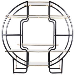 Hollywood Regency Circular Étagère in Brass and Black from France