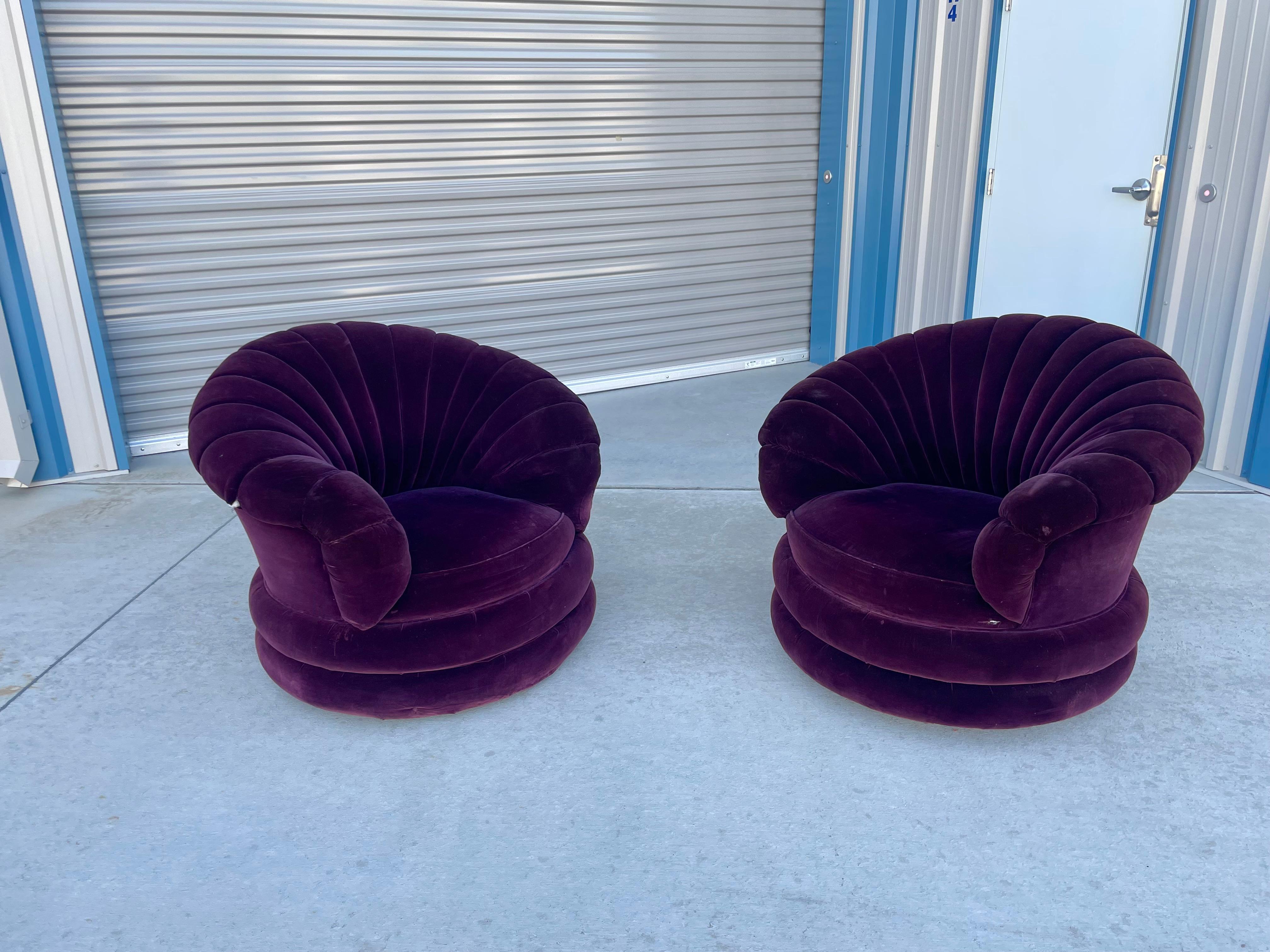 Mid-Century Modern Hollywood Regency Clamshell Swivel Chairs For Sale