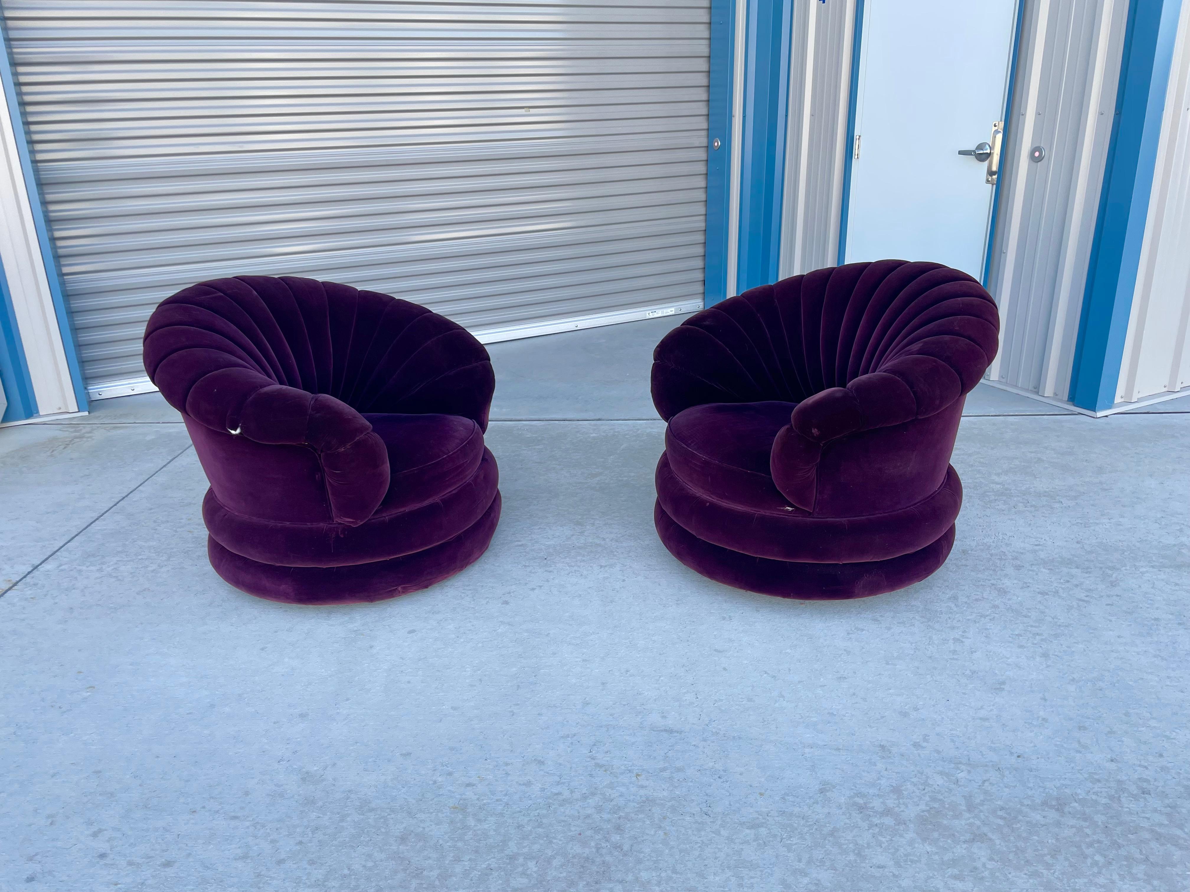 Mid-20th Century Hollywood Regency Clamshell Swivel Chairs For Sale