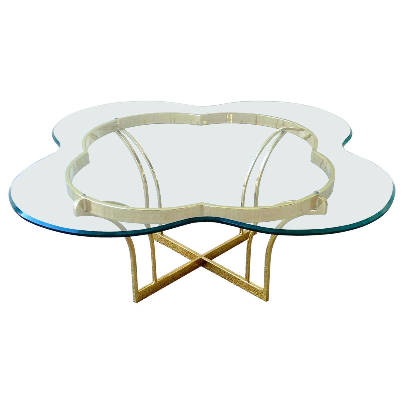 Hollywood Regency Clover Cloud Glass and Gold Coffee Table