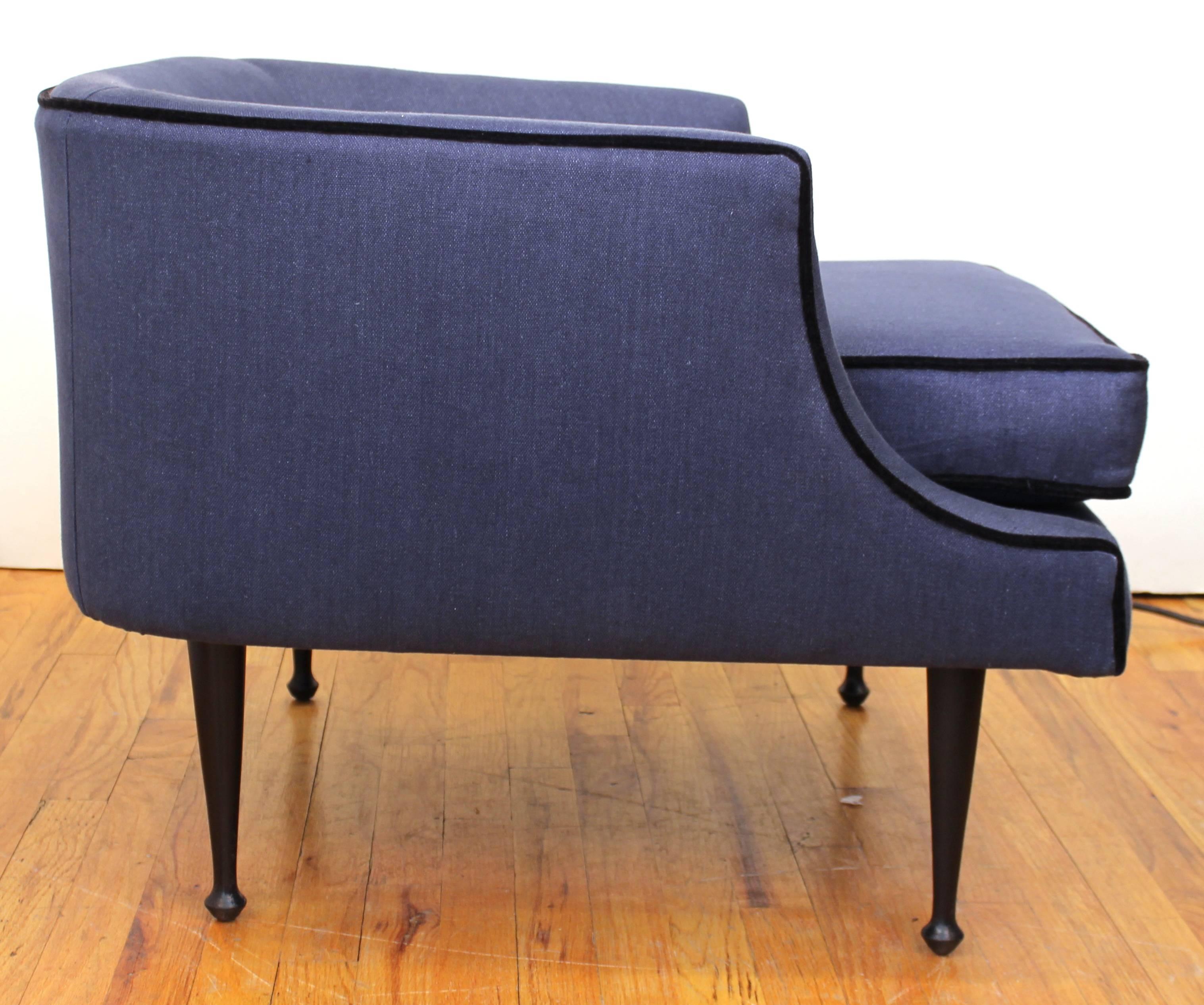 Hollywood Regency Club Chairs in Blue Linen with Ebonized Legs In Excellent Condition In New York, NY