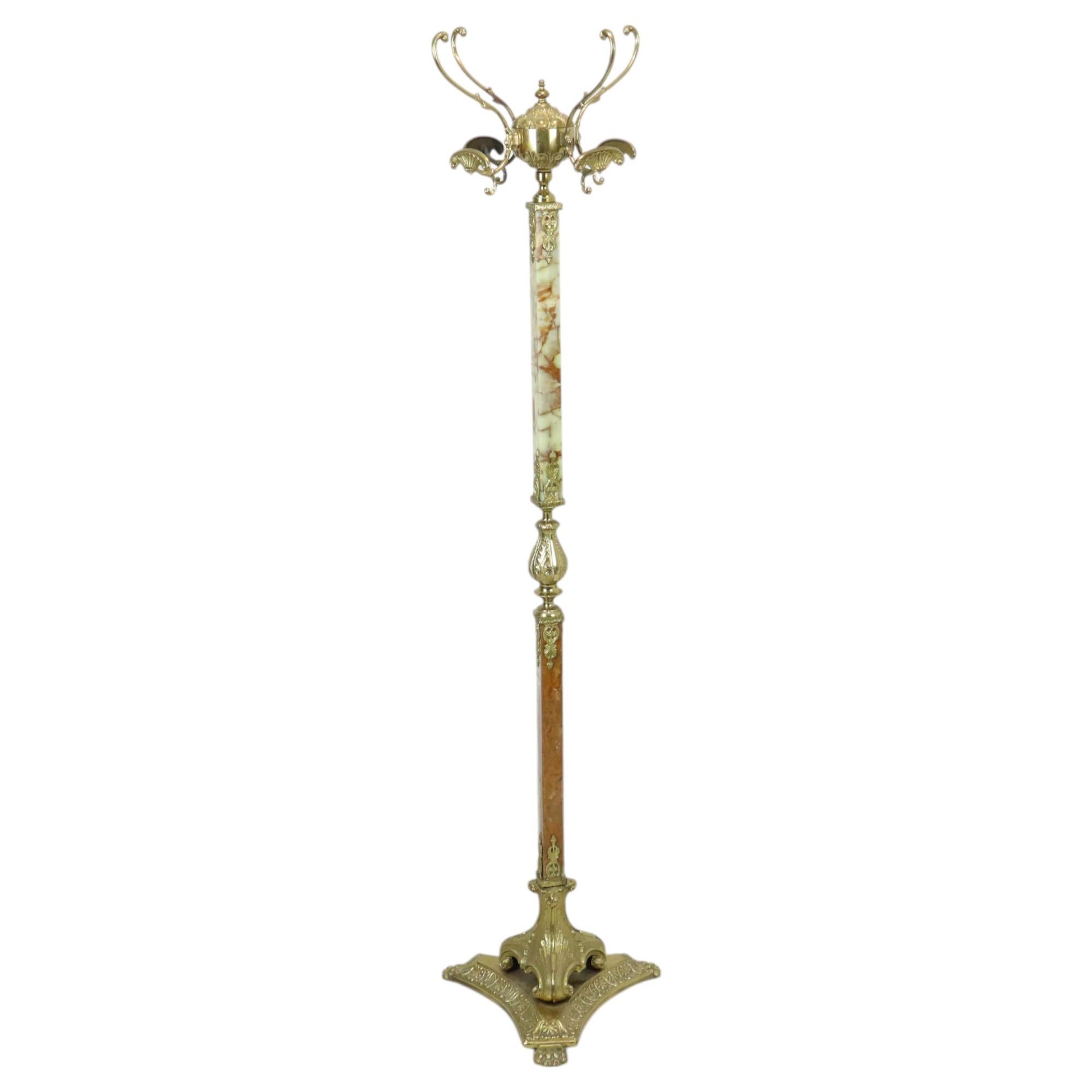 Hollywood Regency Coat Rack Onyx and Brass Fifties 167cm in vendita 4