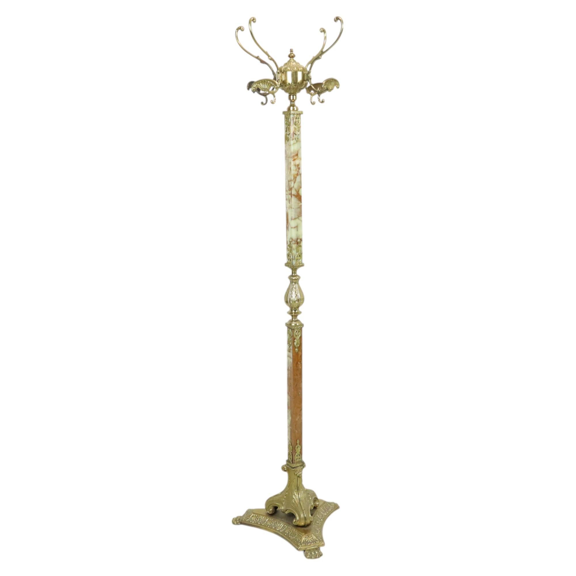 Hollywood Regency Coat Rack Onyx and Brass Fifties 167cm in vendita 5