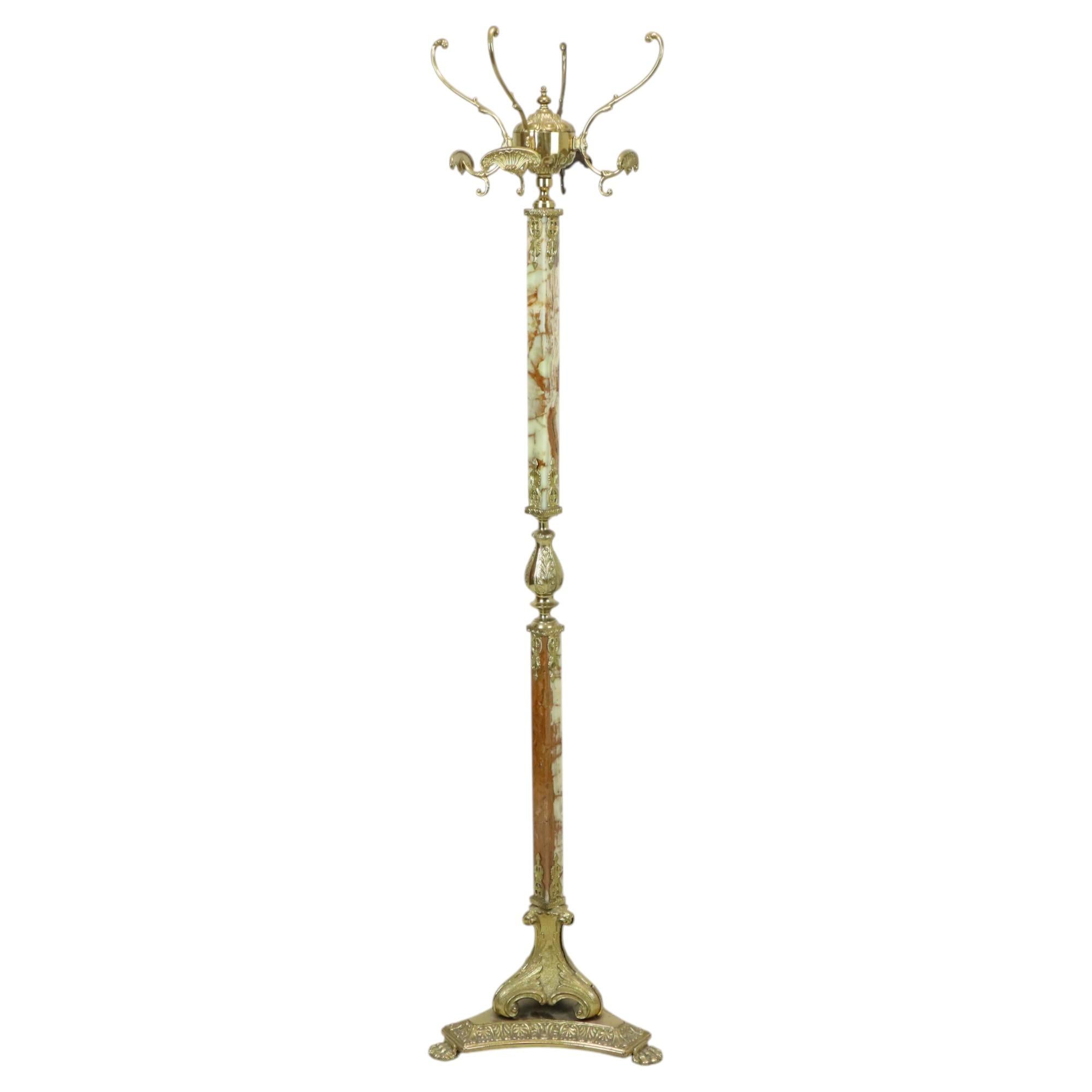 Ottone Hollywood Regency Coat Rack Onyx and Brass Fifties 167cm in vendita