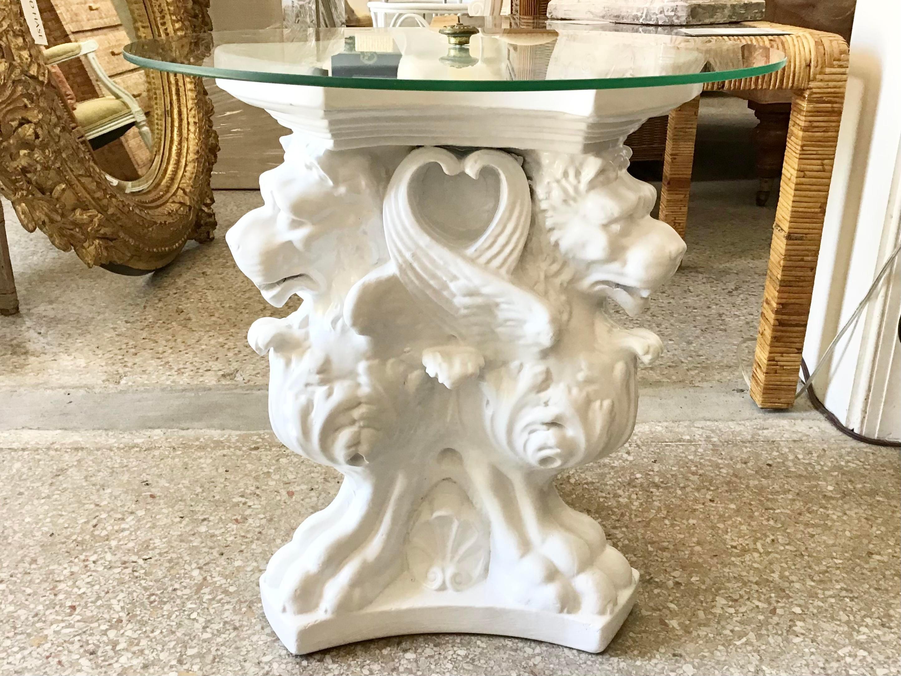 Hollywood Regency Cocktail Table with Griffins Carved Base In Good Condition For Sale In Los Angeles, CA