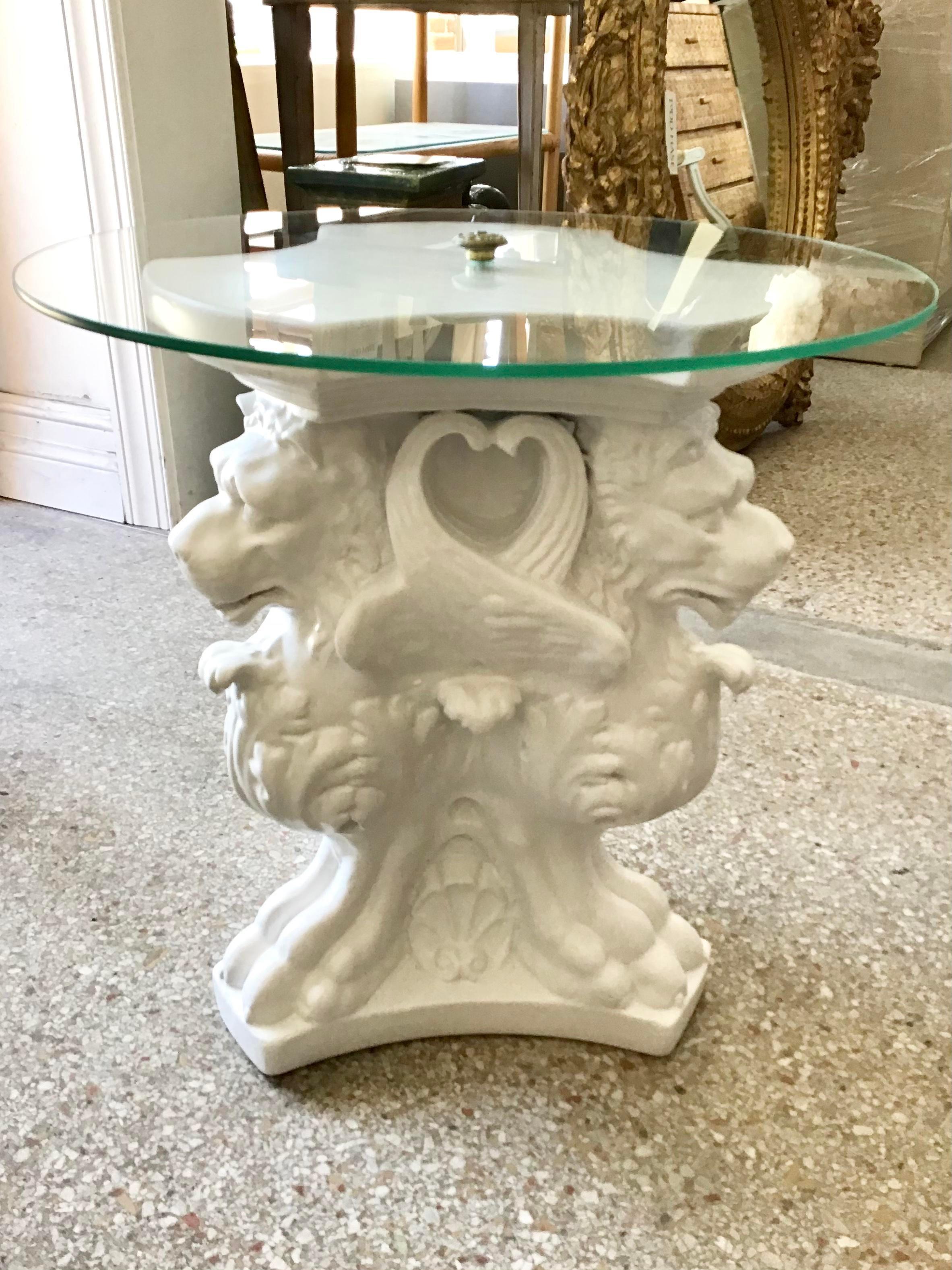 Mid-20th Century Hollywood Regency Cocktail Table with Griffins Carved Base For Sale