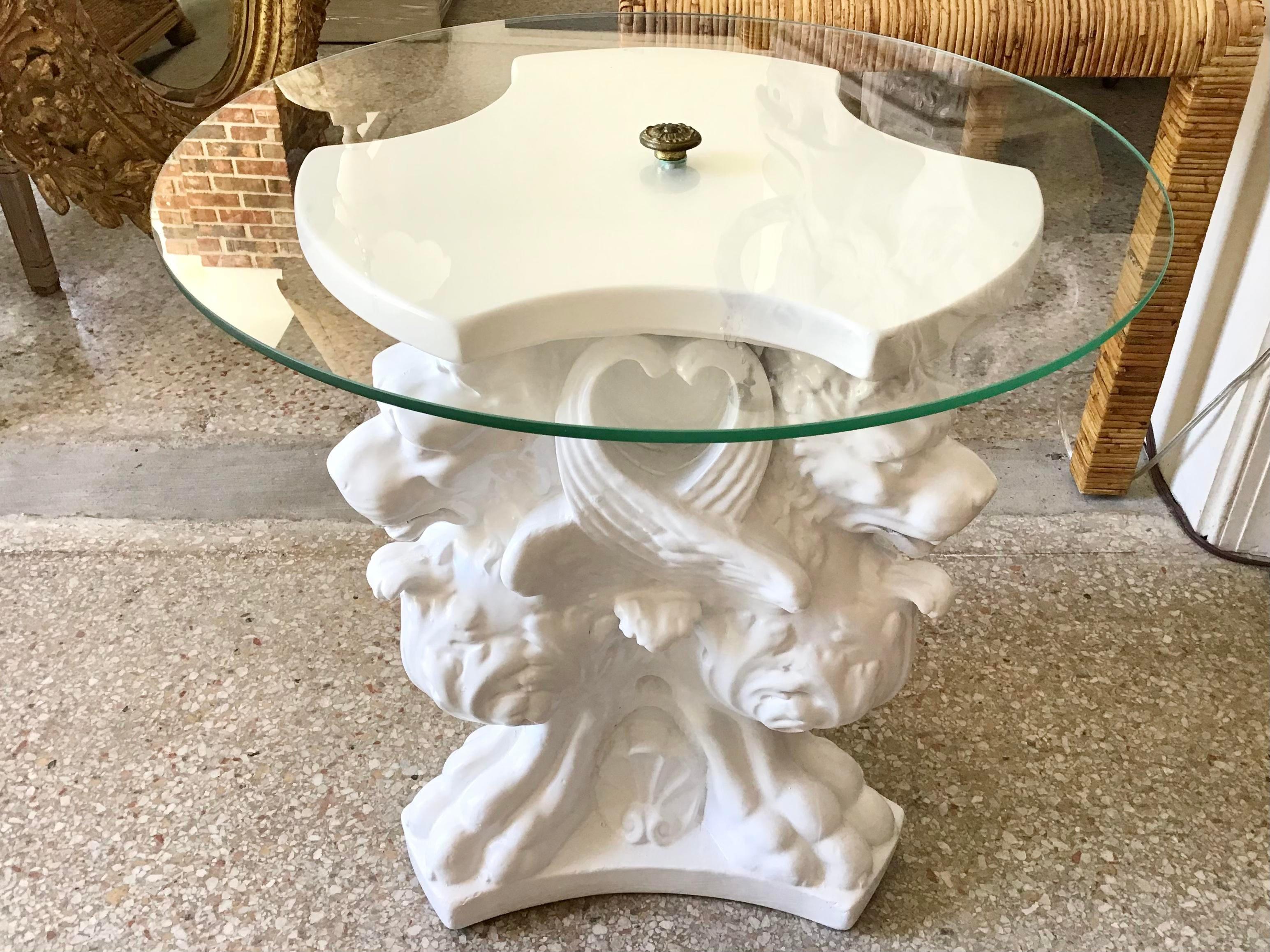 Hollywood Regency Cocktail Table with Griffins Carved Base For Sale 1