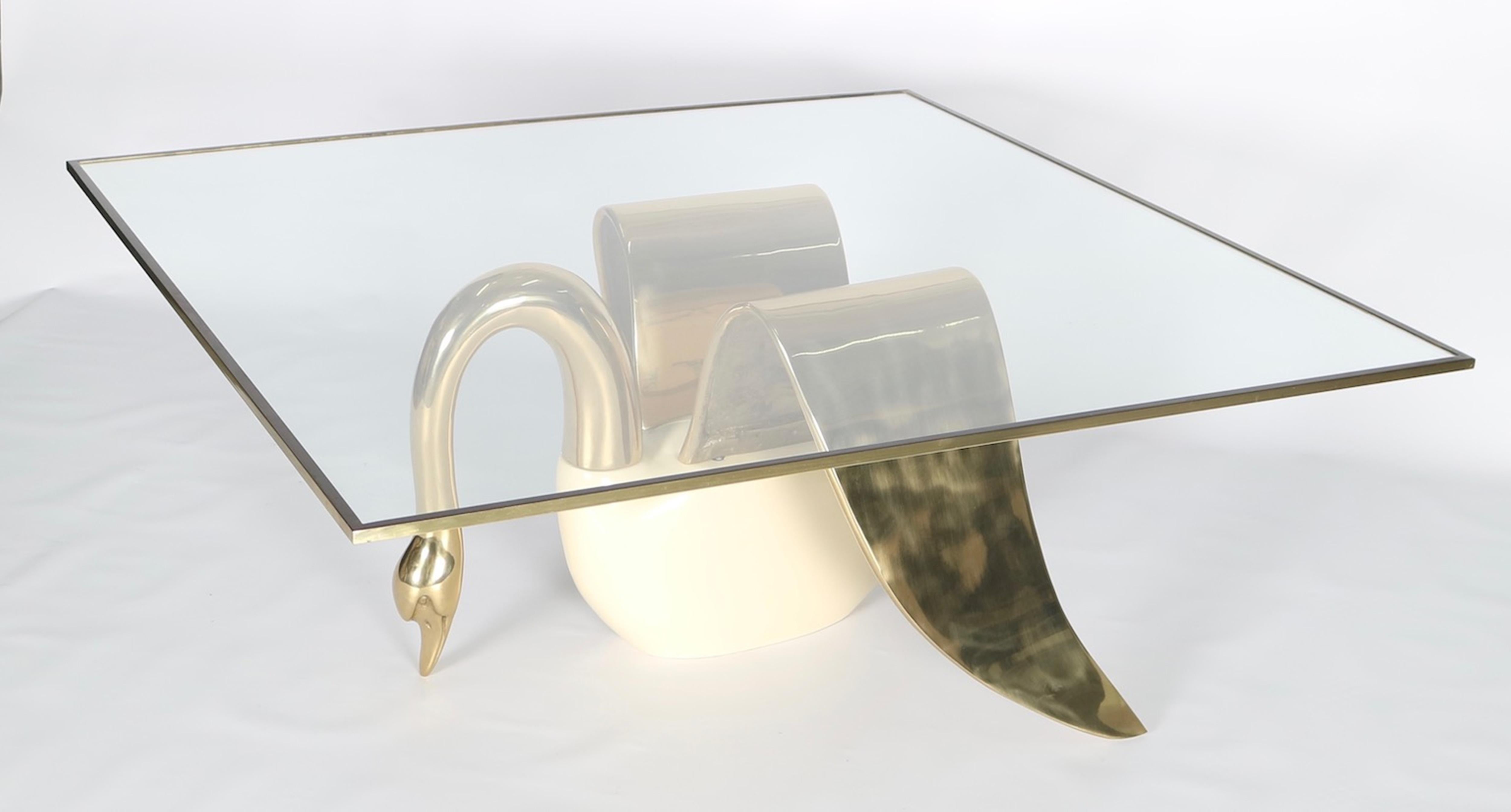 Hollywood Regency Cocktail Table with Swan Base in Brass 1