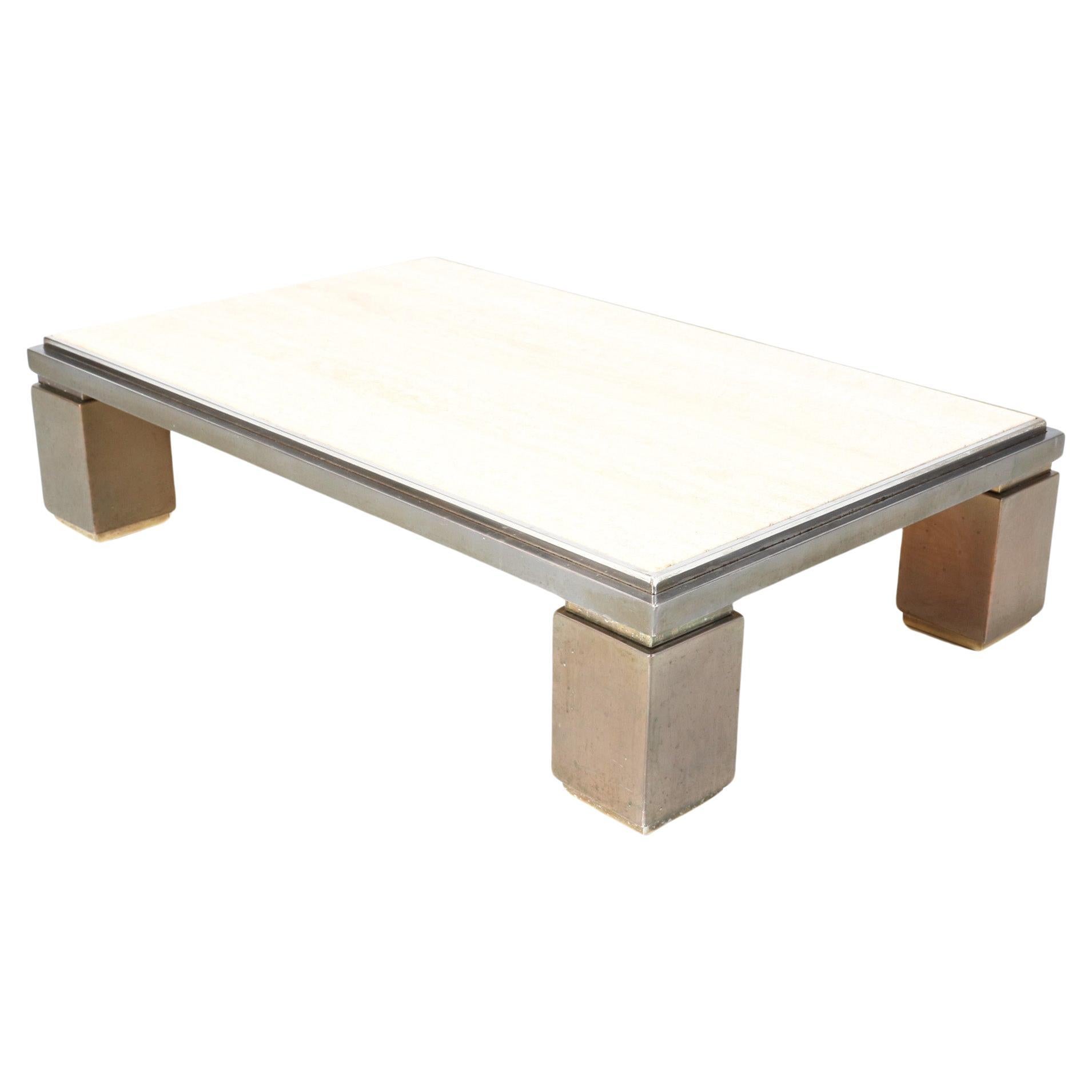 Hollywood Regency  Coffee Table by Belgo Chrome with Travertine Top, 1970s For Sale