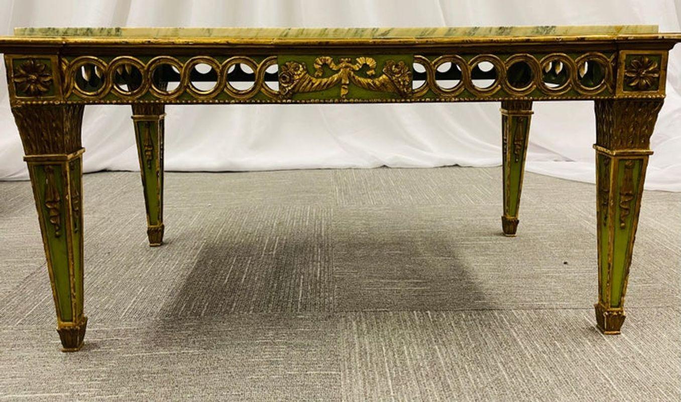 Hollywood Regency Coffee Table by Maison Jansen. Marble Top. Painted. In Good Condition For Sale In Stamford, CT