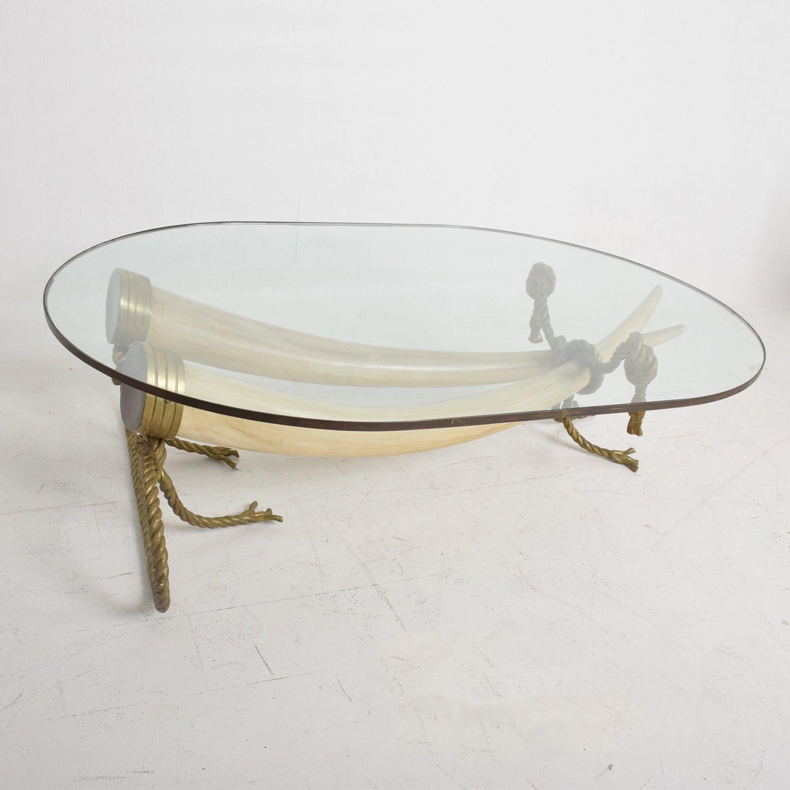 Hollywood Regency Coffee Table Faux Ivory and Bronze Valenti Madrid, Spain In Good Condition In Chula Vista, CA