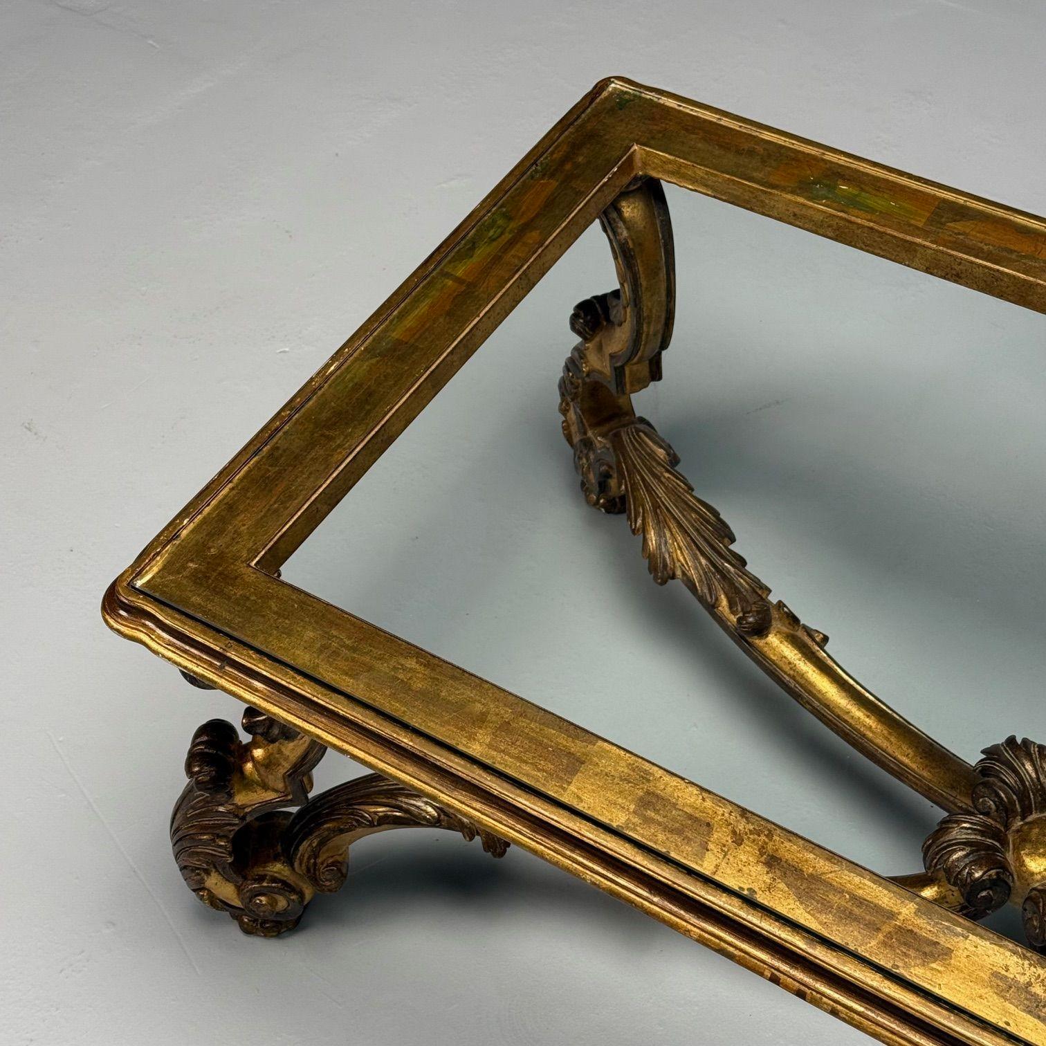Tavolino Hollywood Regency, legno dorato, foglia d'oro, vetro, Italia, anni '60 in vendita 5