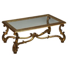Hollywood Regency, Couchtisch, vergoldetes Holz, Blattgold, Glas, Italien, 1960er Jahre