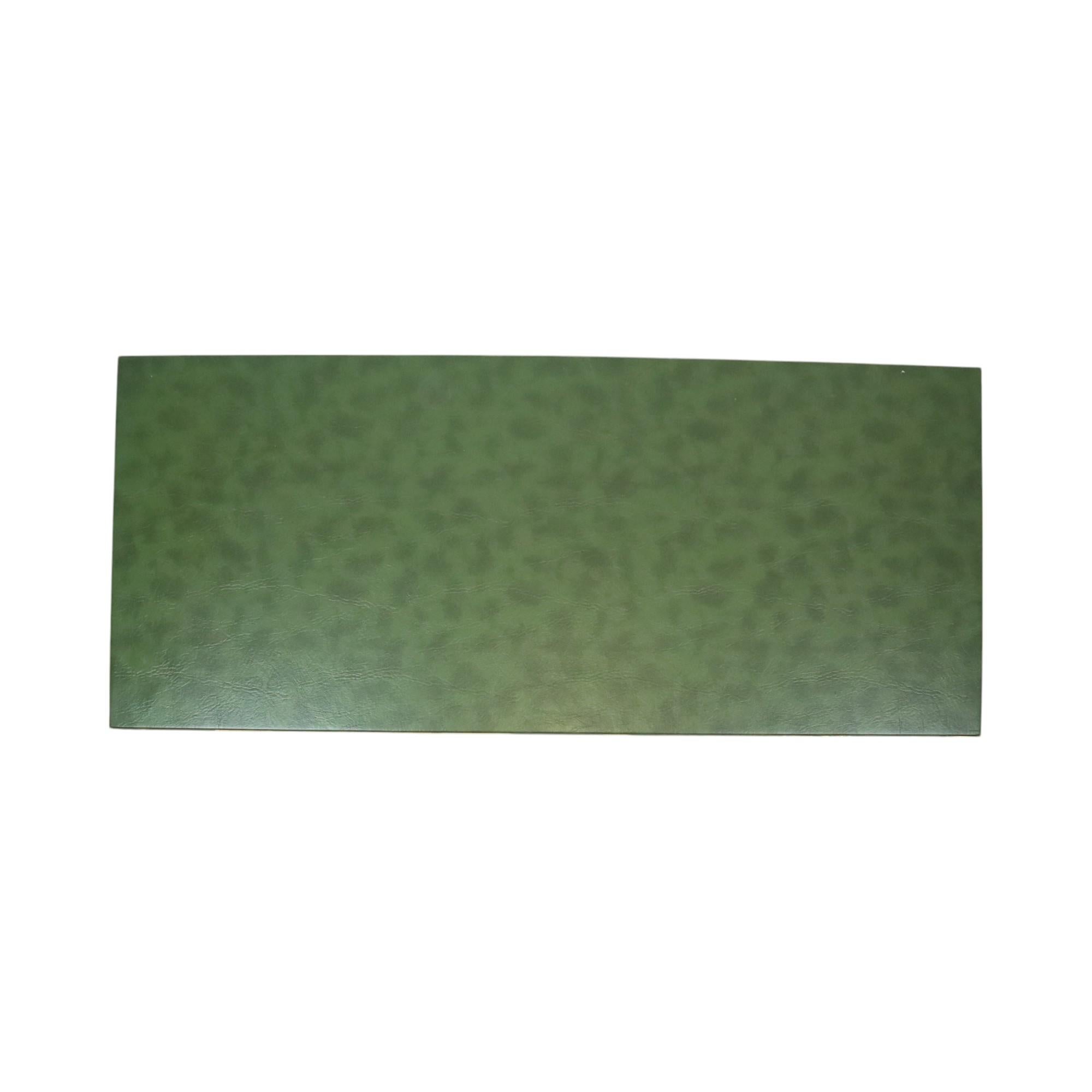 Hollywood Regency Coffee Table Green Leather Brass Italy 138cm 6