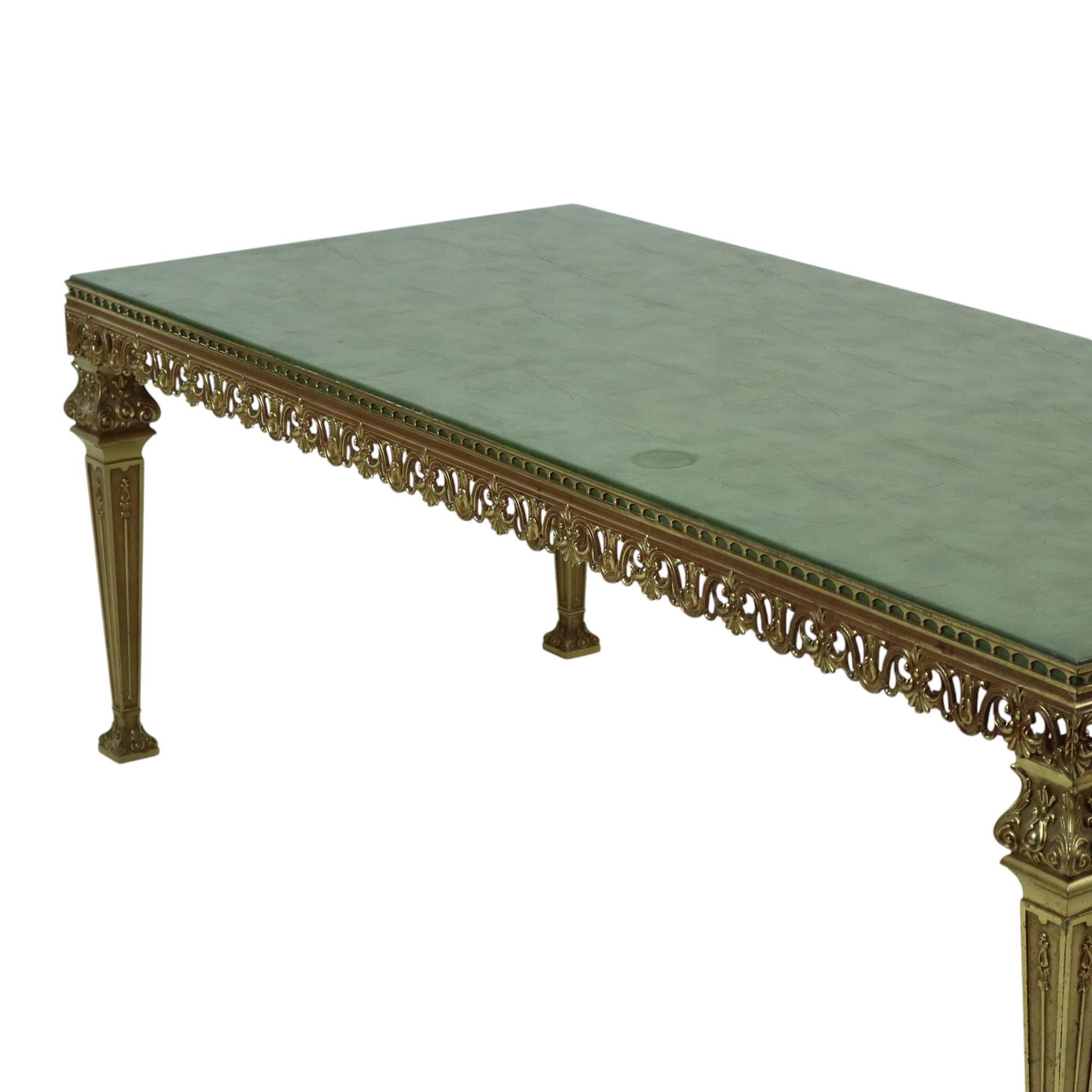 Italian Hollywood Regency Coffee Table Green Leather Brass Italy 138cm