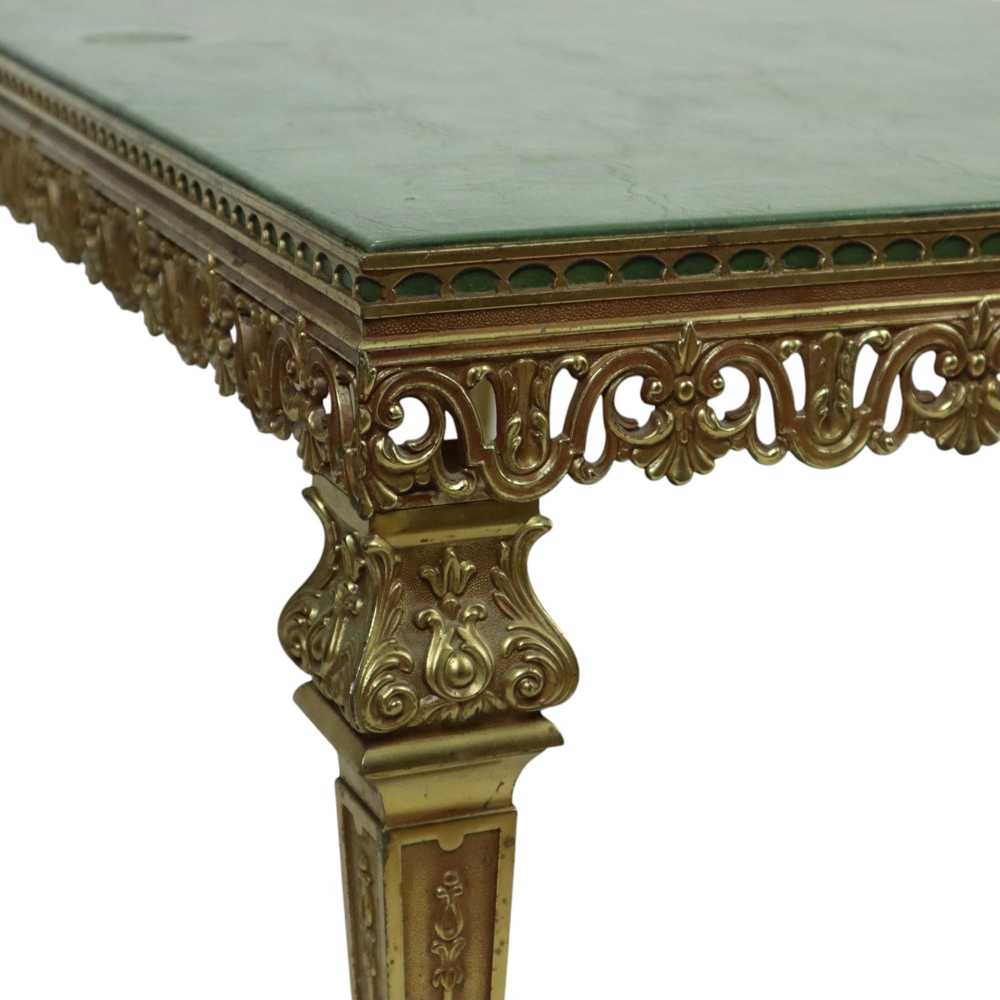 Late 20th Century Hollywood Regency Coffee Table Green Leather Brass Italy 138cm
