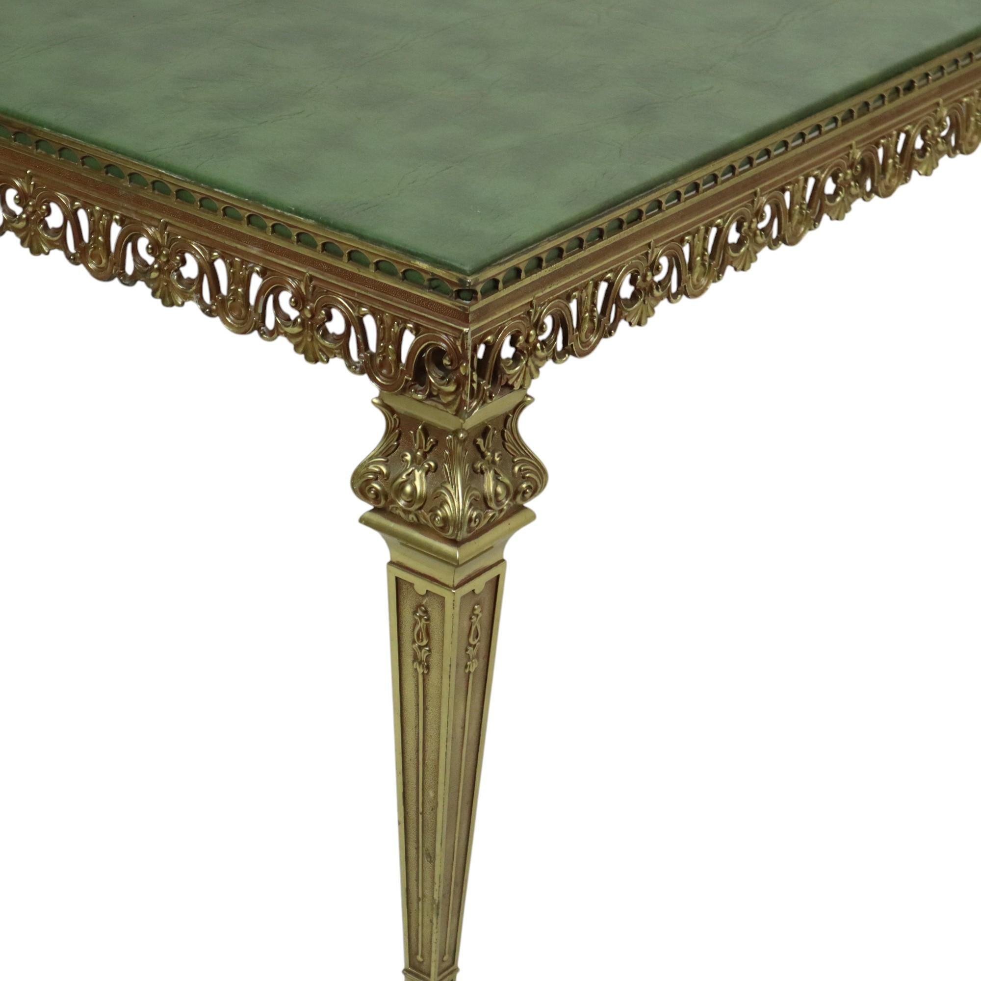 Hollywood Regency Coffee Table Green Leather Brass Italy 138cm 3