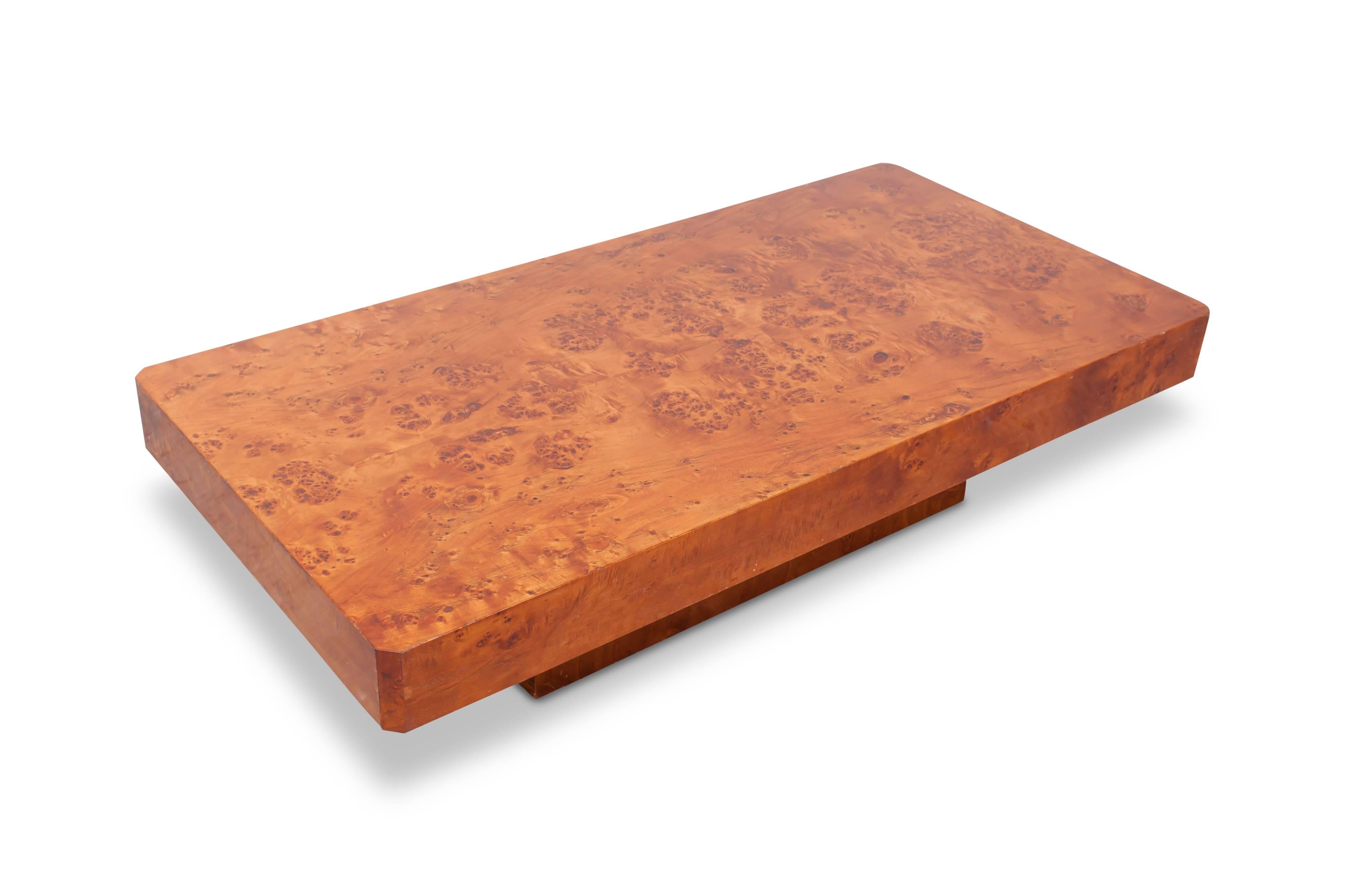 French Hollywood Regency Coffee Table in Burl Wood
