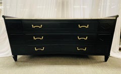 Hollywood Regency Commode, Dresser, Sideboard, Ebony, Carrara Marble