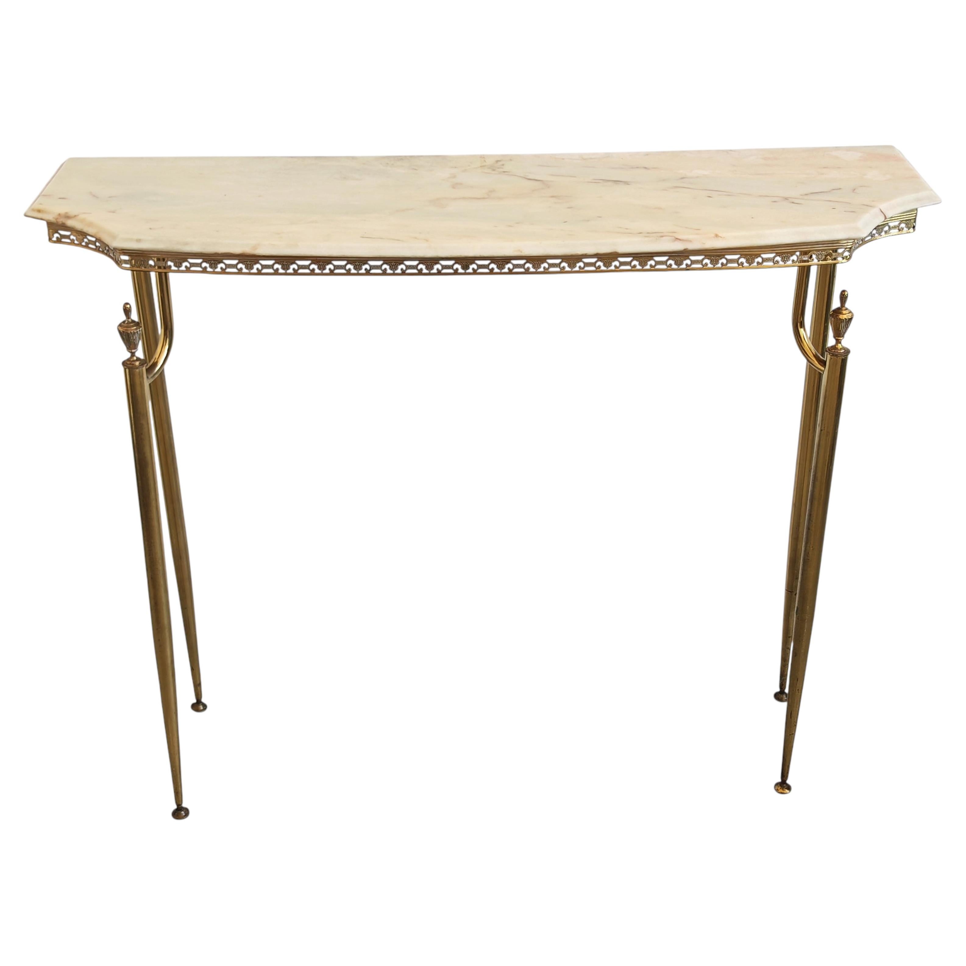 Hollywood Regency Console Table in brass and marble, Italy 1950s