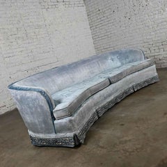 Hollywood Regency, Cottagecore Curved Blue Velvet Sofa American of Martinsville