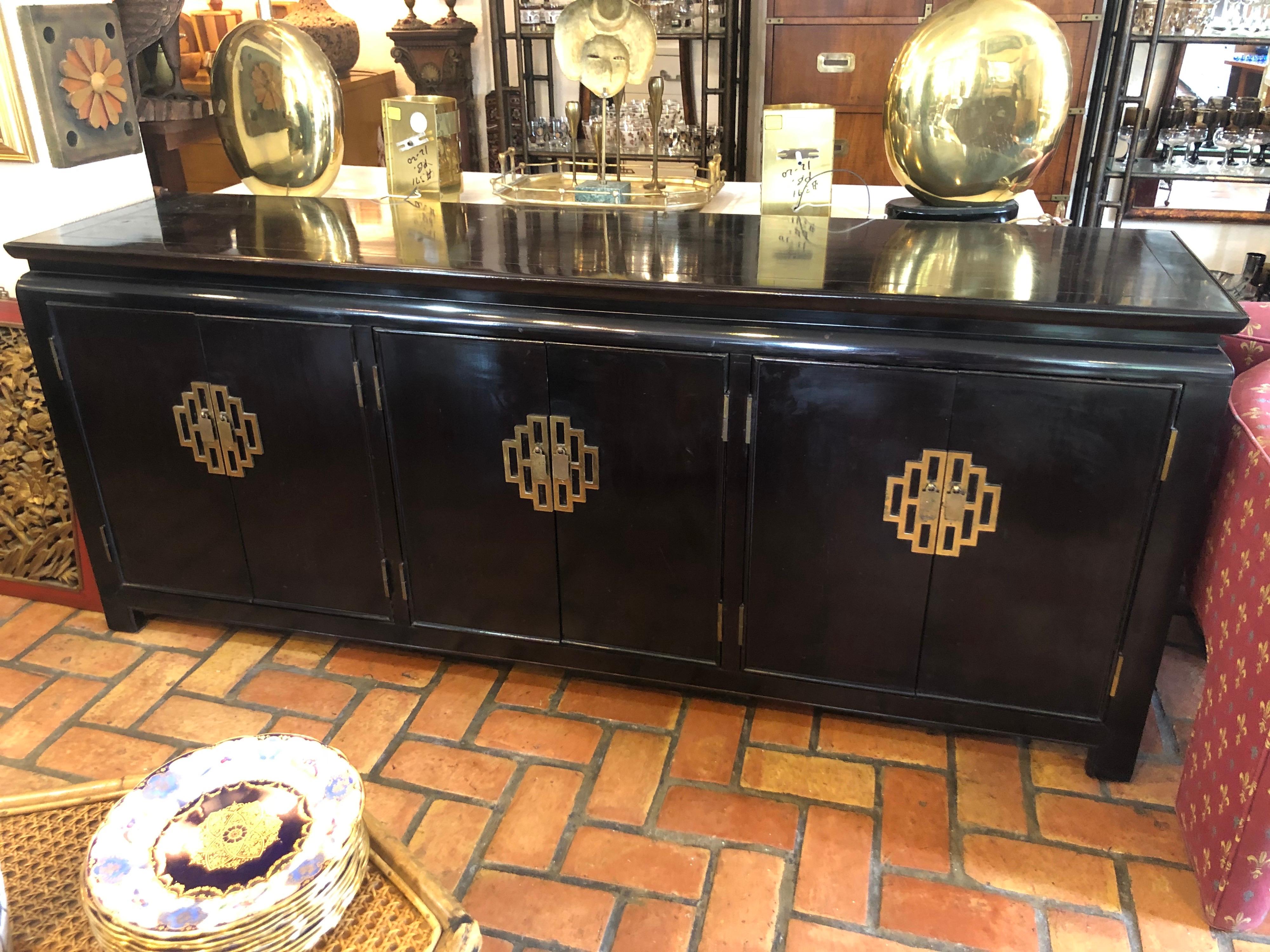 Lacquered Hollywood Regency Credenza in the Style of James Mont