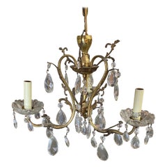Hollywood Regency Crystal and Brass Chandelier Three Lights