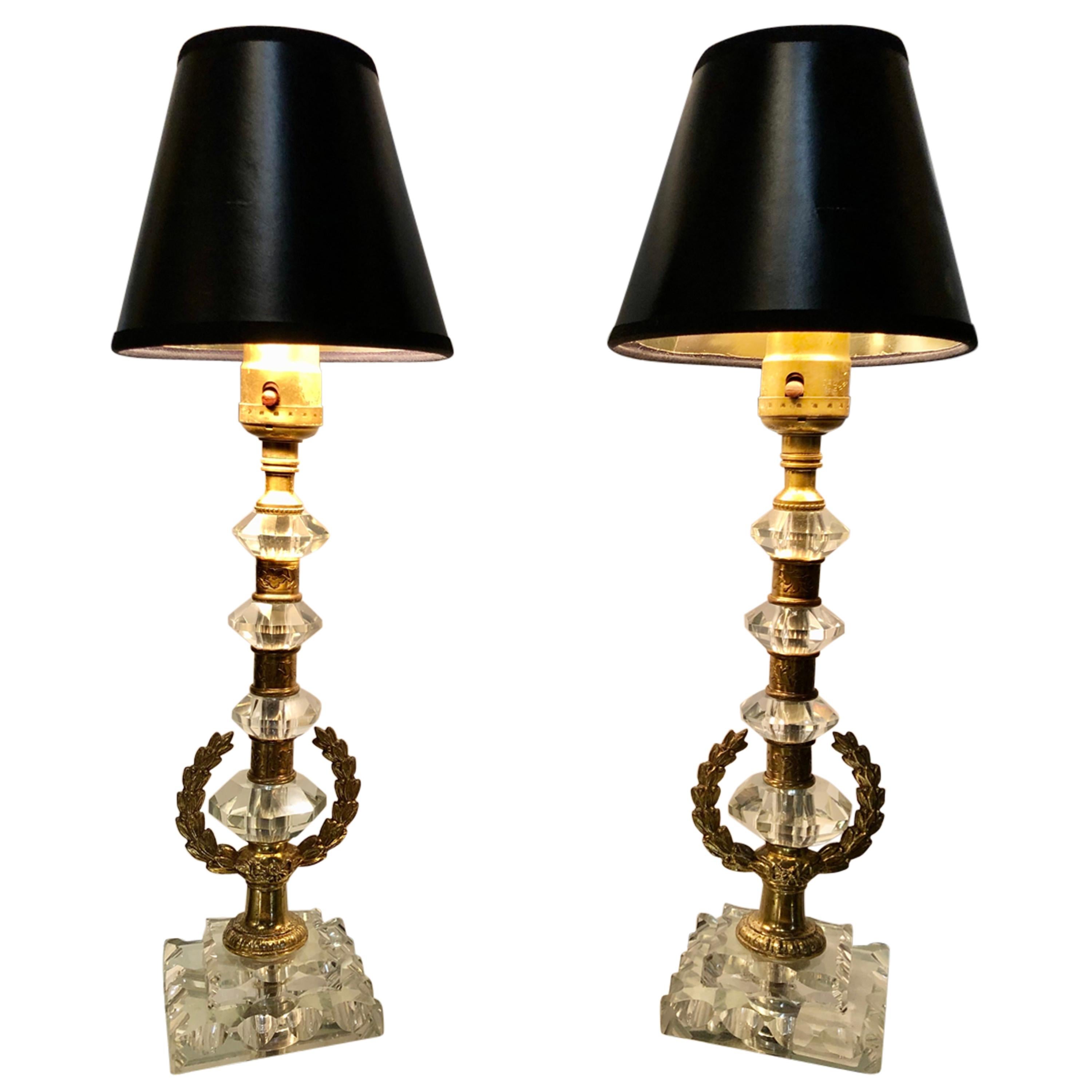 Hollywood Regency Crystal and Brass Table Lamps, a Pair For Sale at 1stDibs