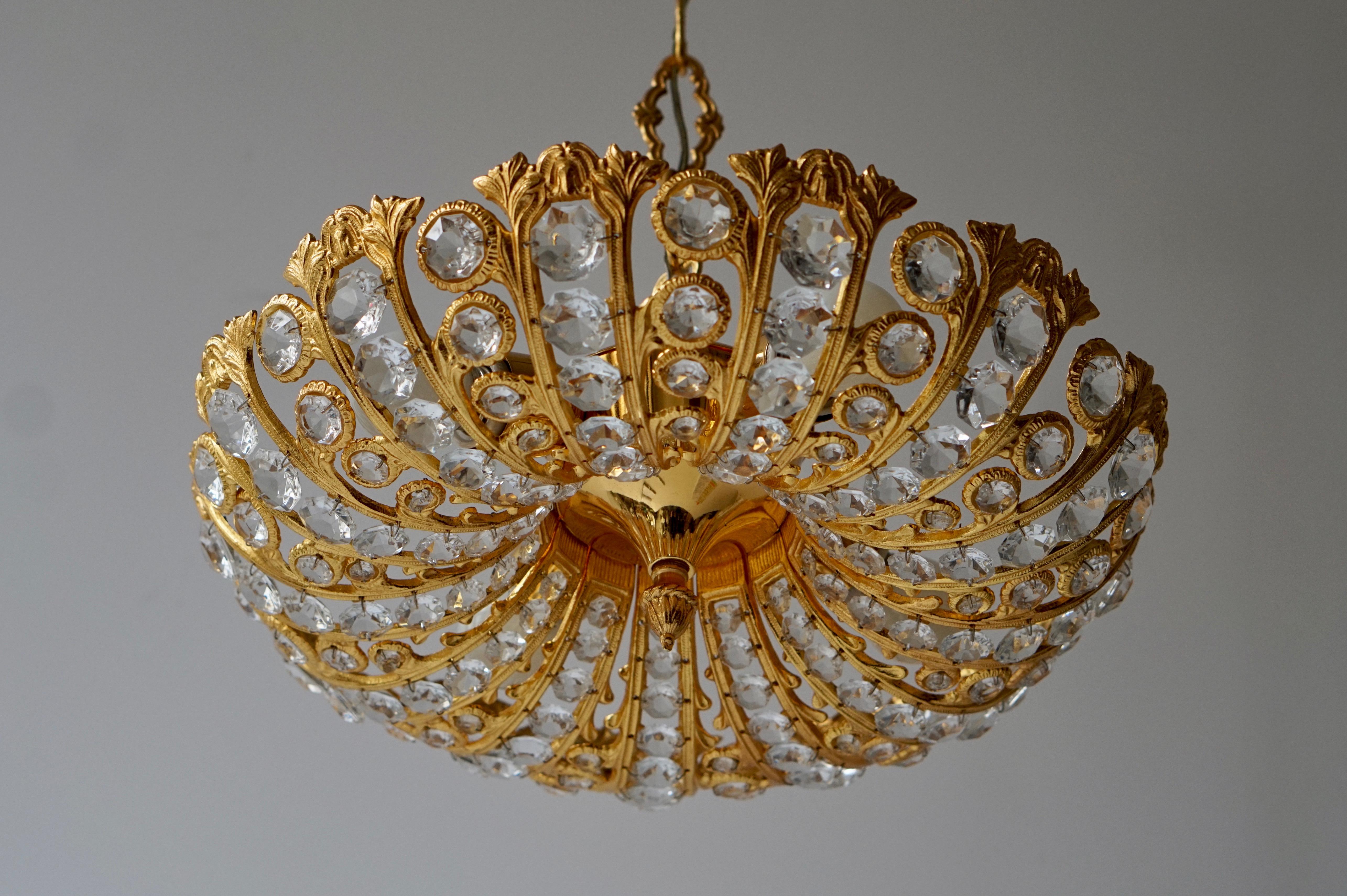 Hollywood Regency Crystal and Gilded Chandelier by Palwa 3