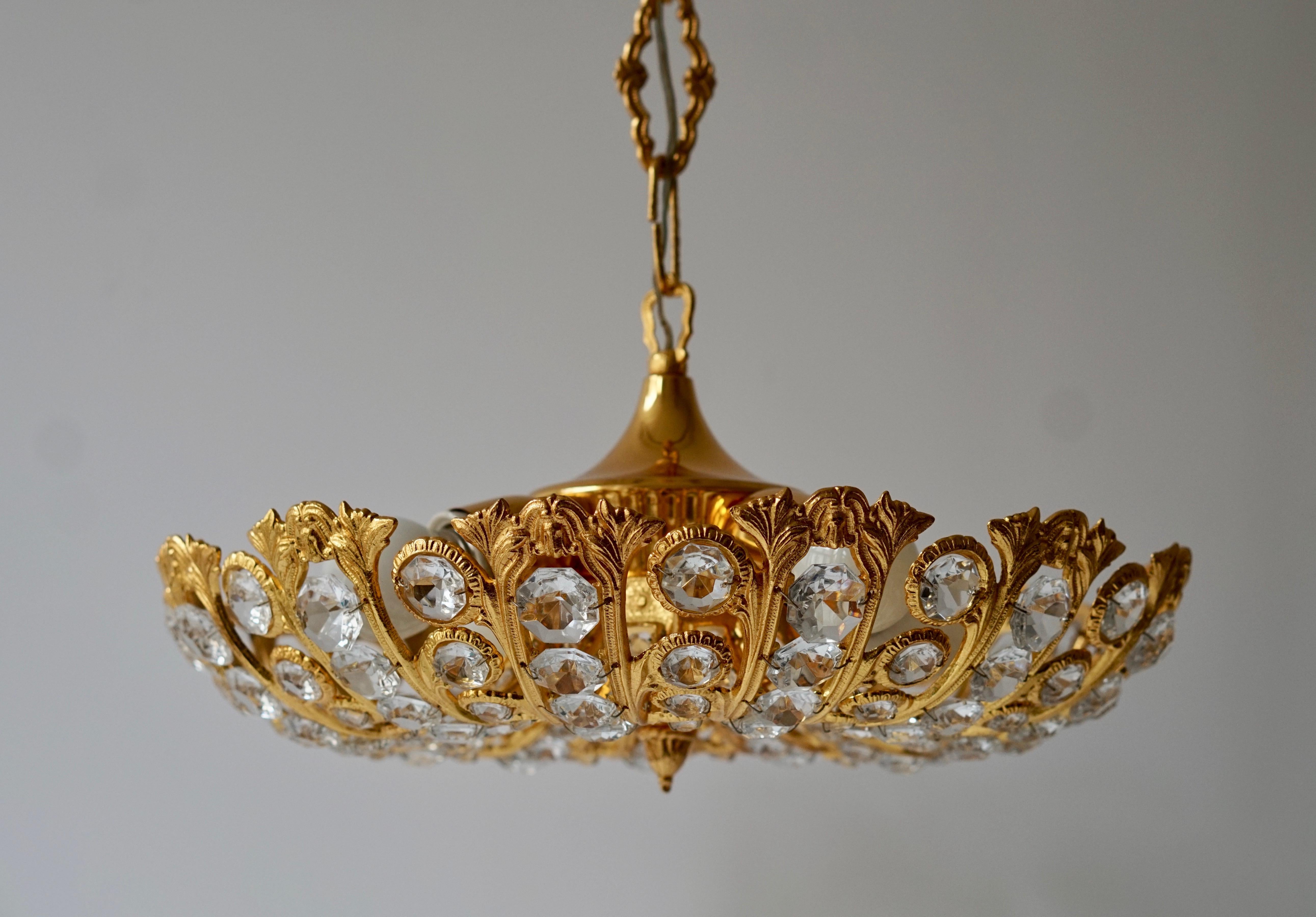 Hollywood Regency Crystal and Gilded Chandelier by Palwa For Sale 3