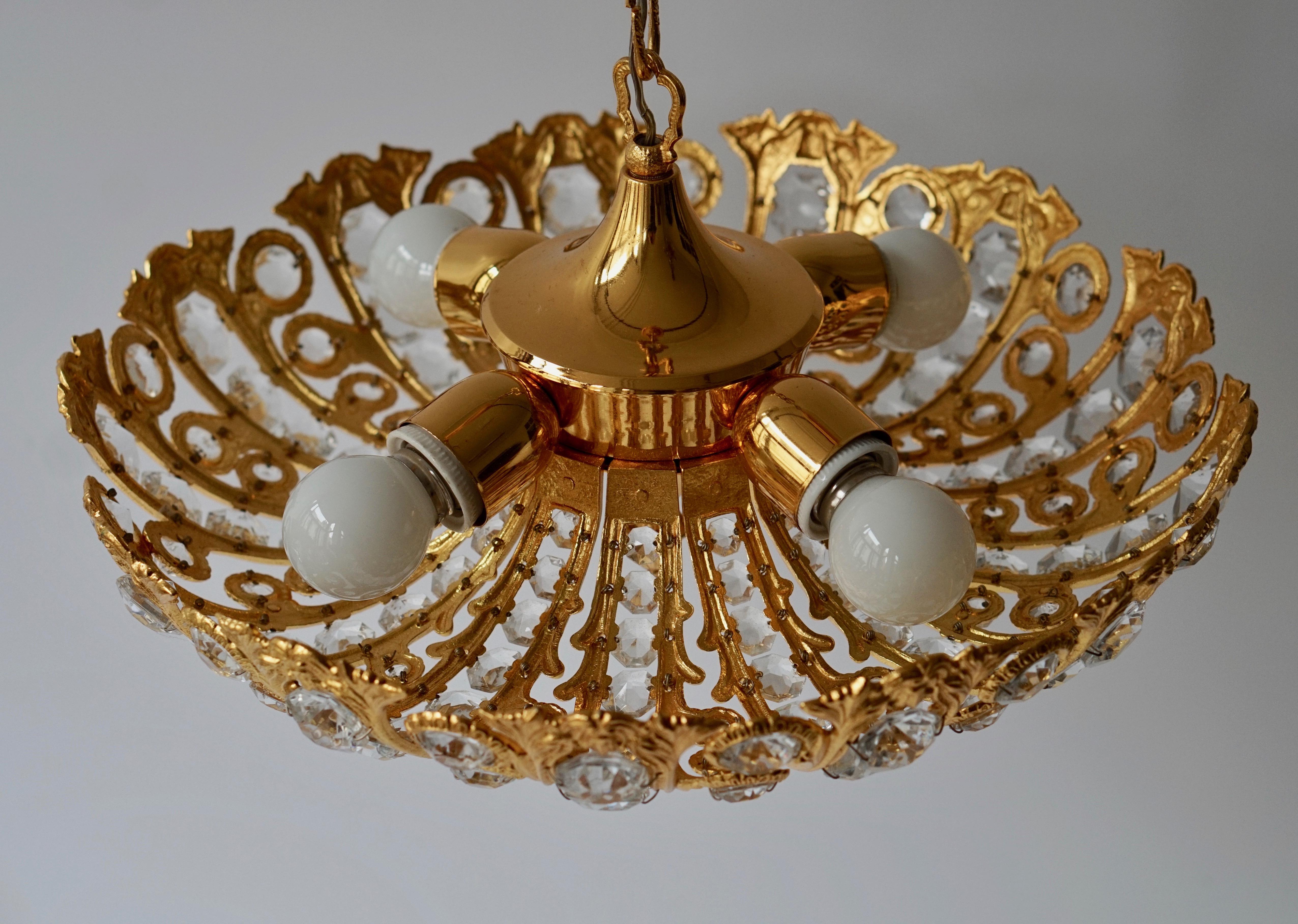Hollywood Regency Crystal and Gilded Chandelier by Palwa 5