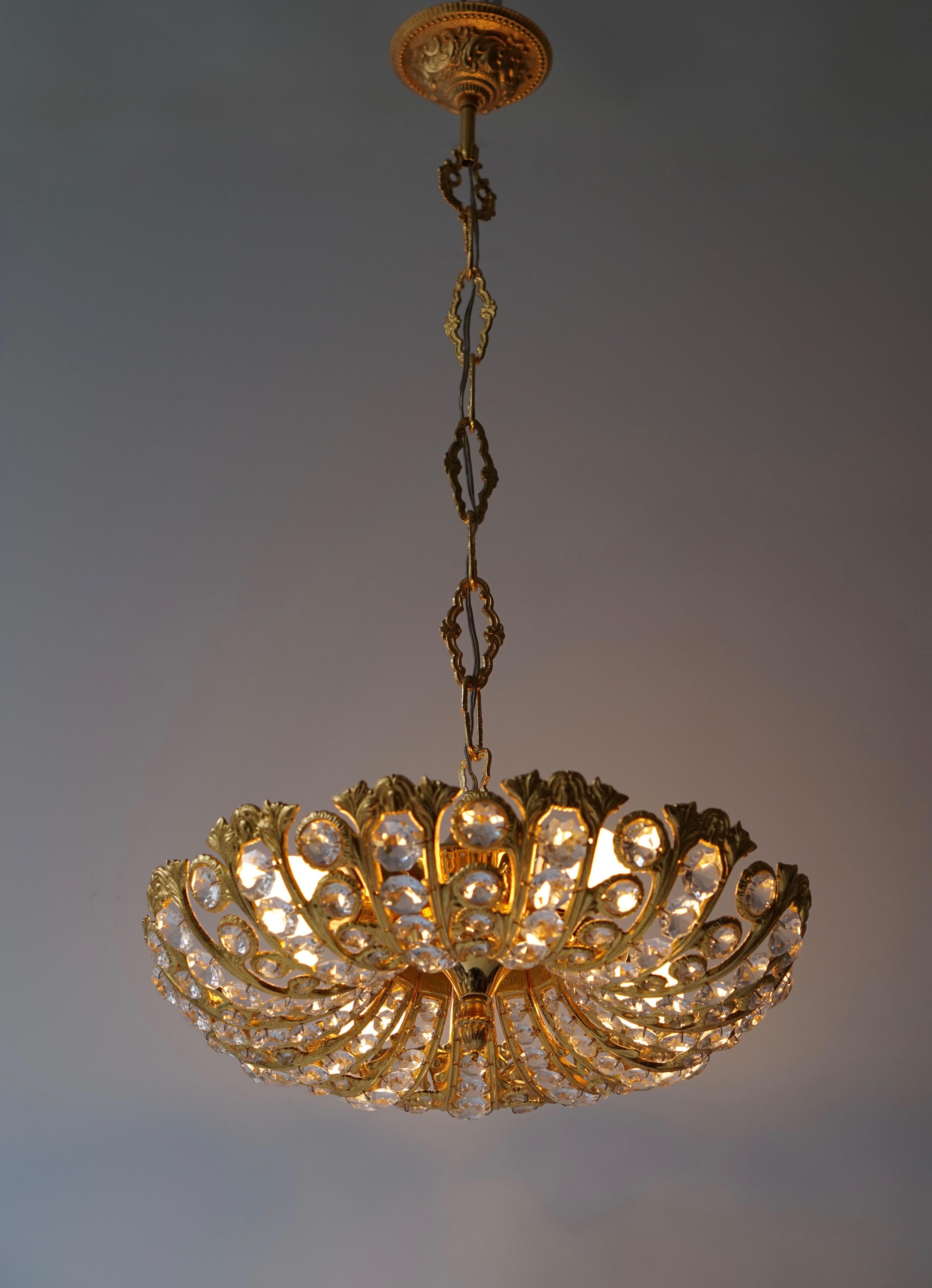 German Hollywood Regency Crystal and Gilded Chandelier by Palwa