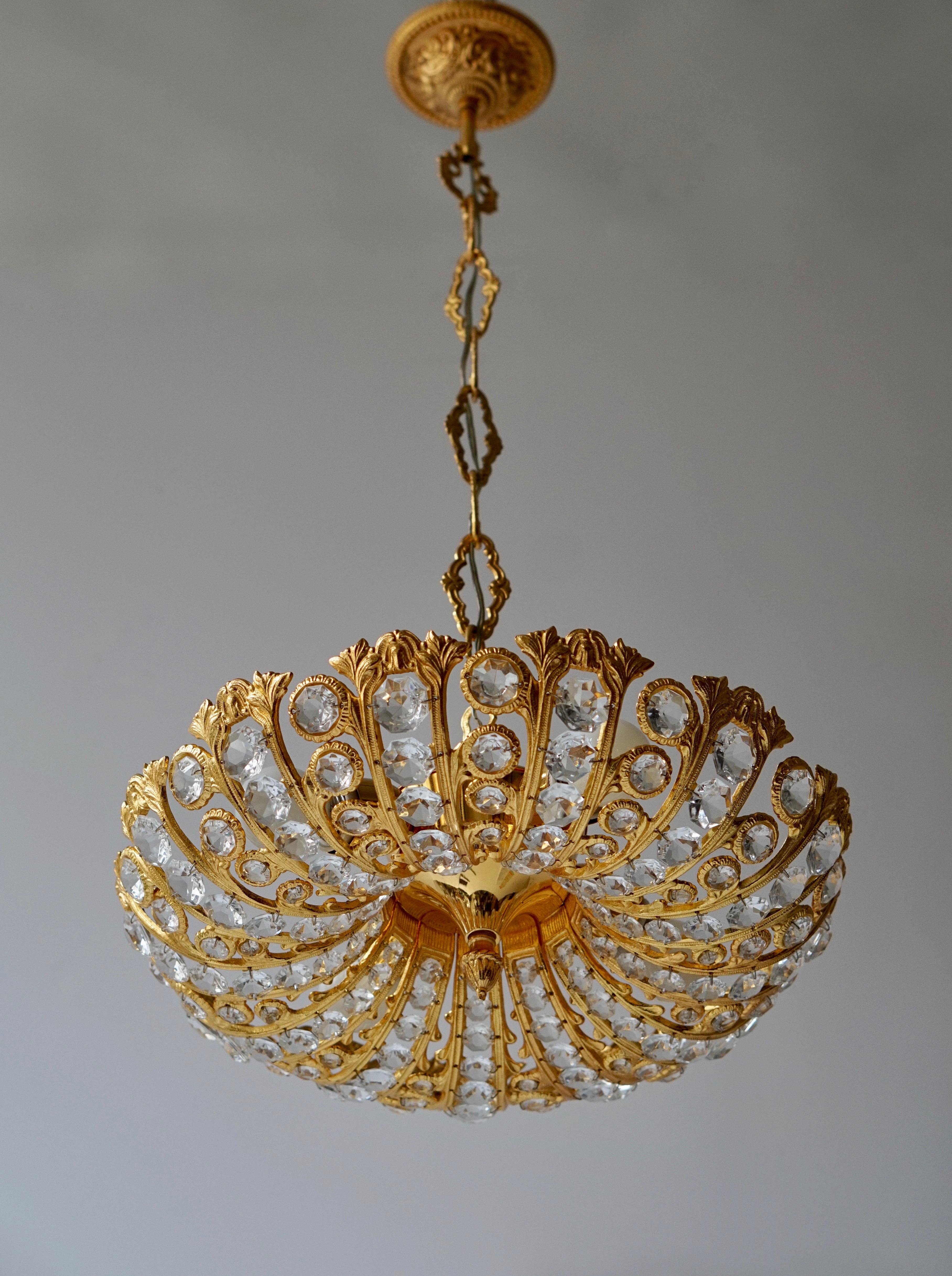 Mid-Century moderno Lampadario Hollywood Regency in cristallo e dorato di Palwa in vendita