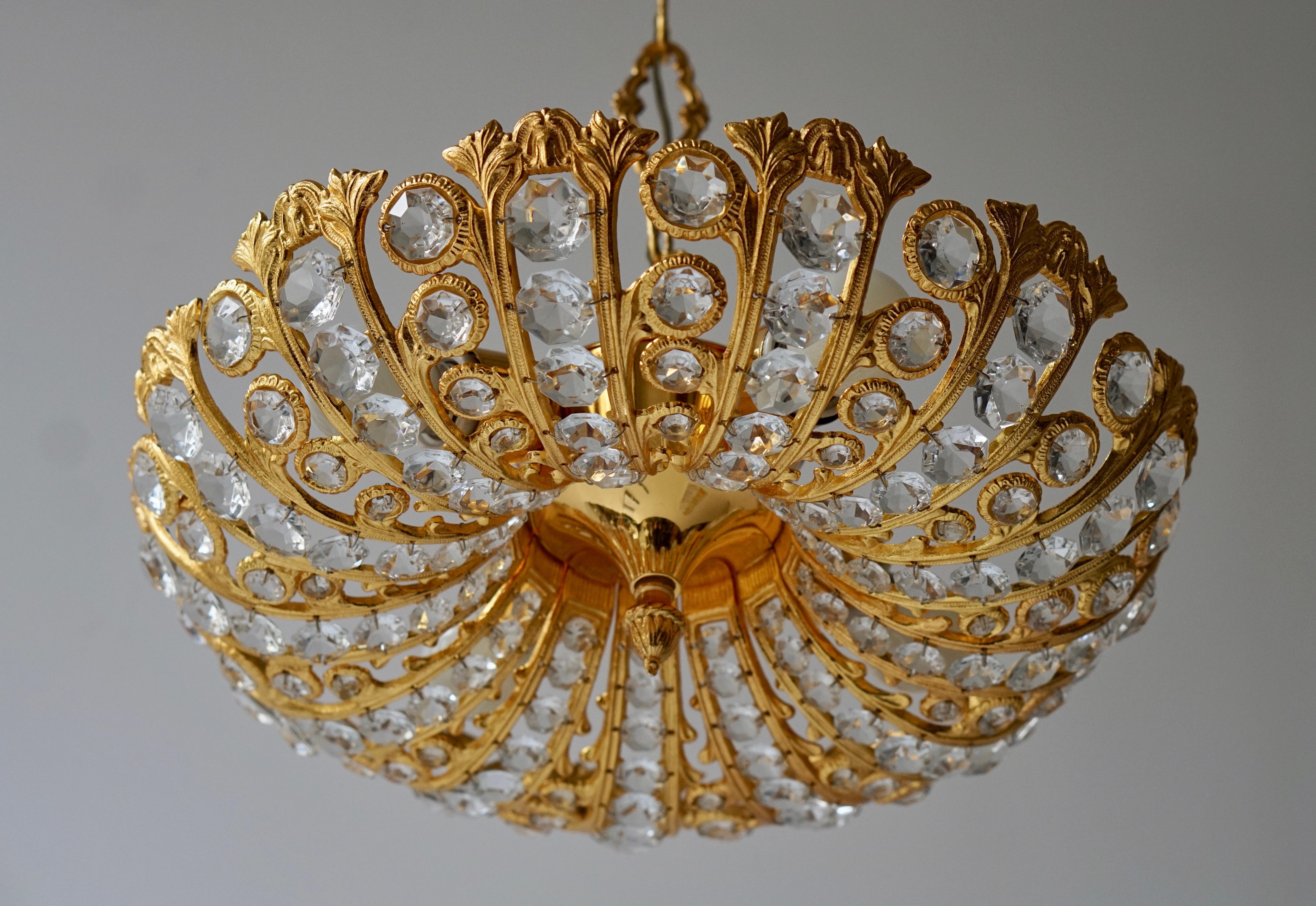 Gilt Hollywood Regency Crystal and Gilded Chandelier by Palwa