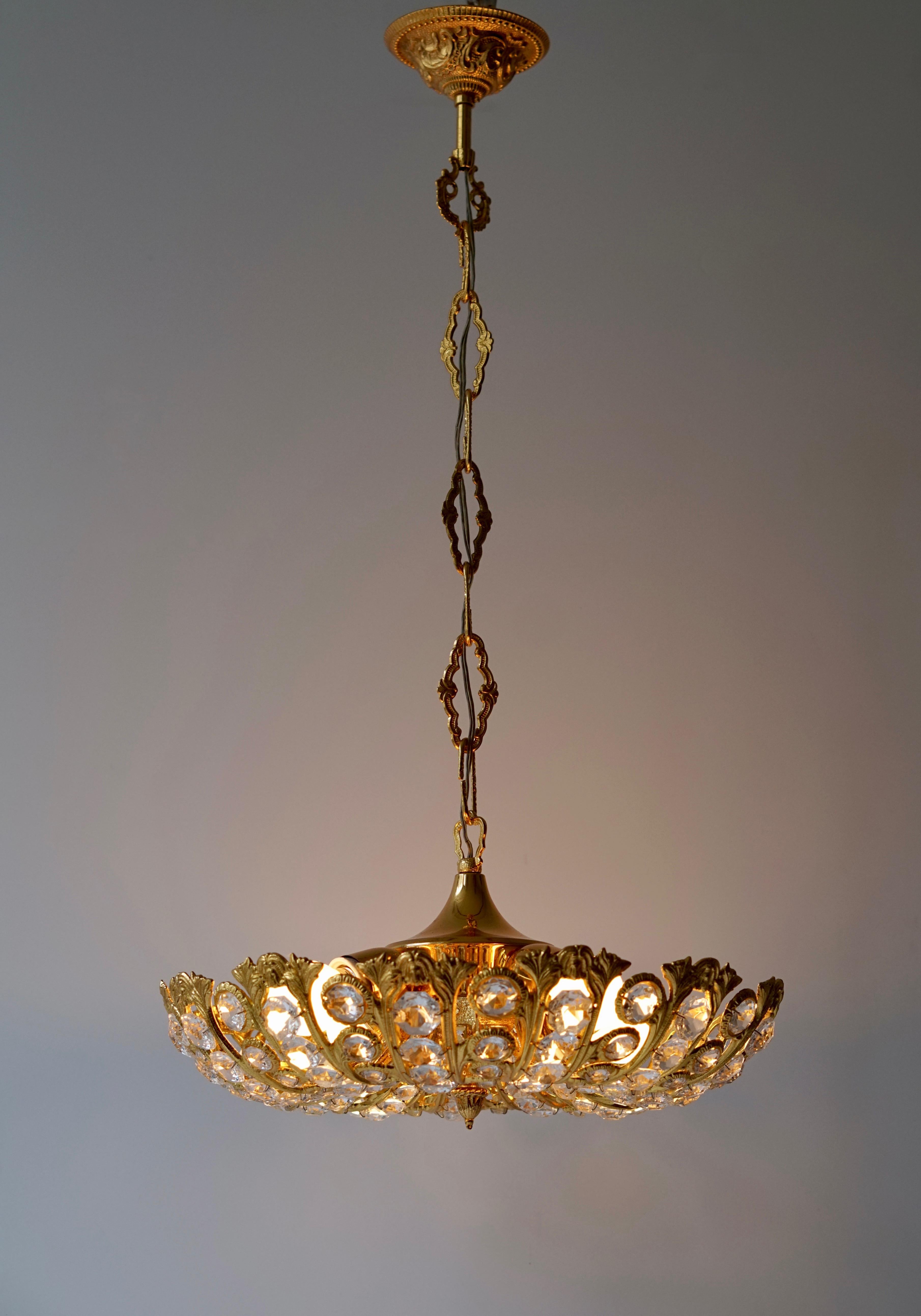 20th Century Hollywood Regency Crystal and Gilded Chandelier by Palwa