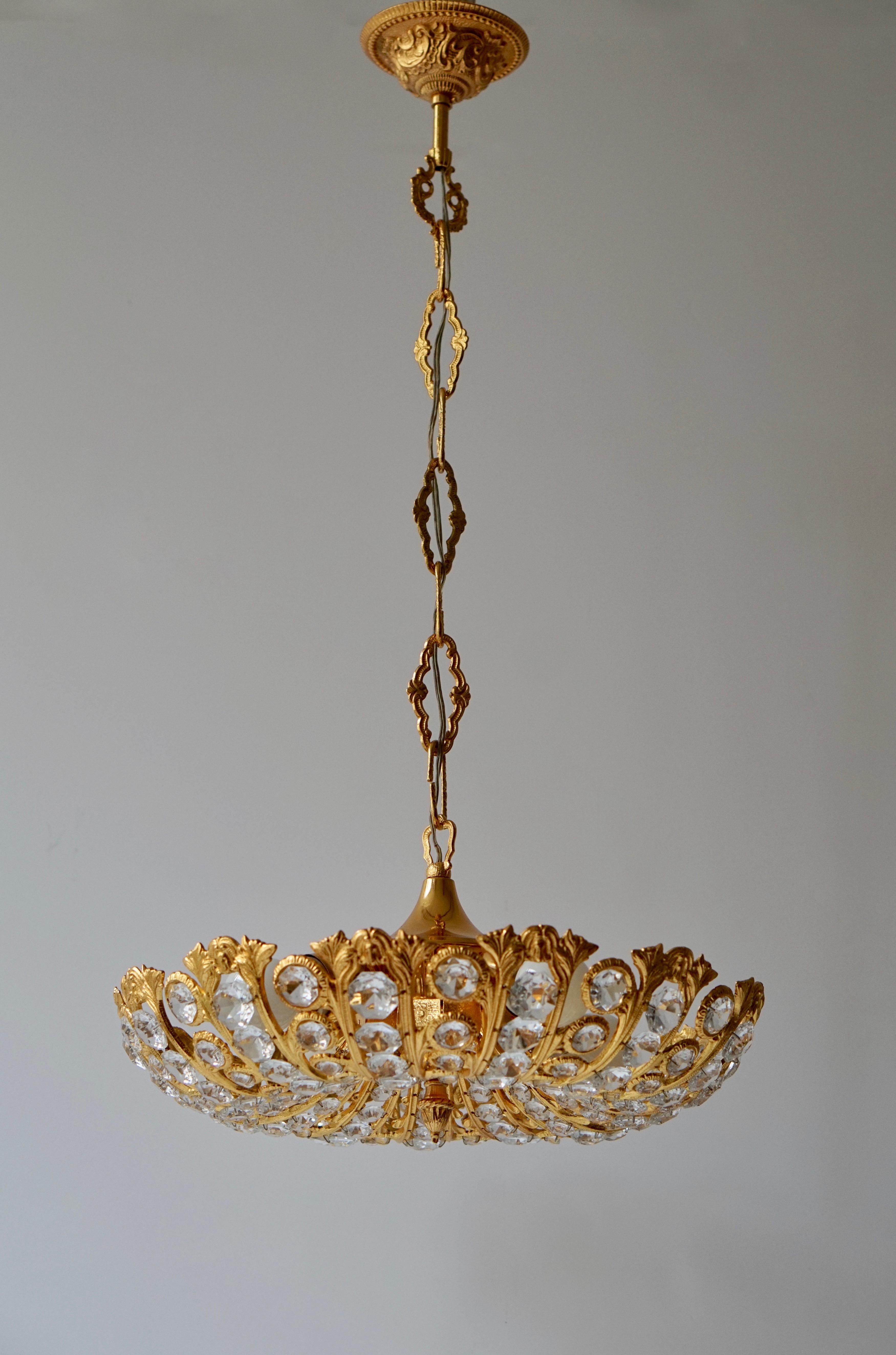 Hollywood Regency Crystal and Gilded Chandelier by Palwa 1