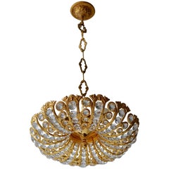 Hollywood Regency Crystal and Gilded Chandelier by Palwa