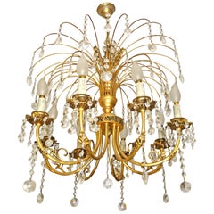 Vintage Hollywood Regency Crystal Cascade Waterfall Ornate Gilt Brass 8-light Chandelier