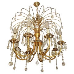 Retro Hollywood Regency Crystal Cascade Waterfall Ornate Gilt Brass 8-Light Chandelier