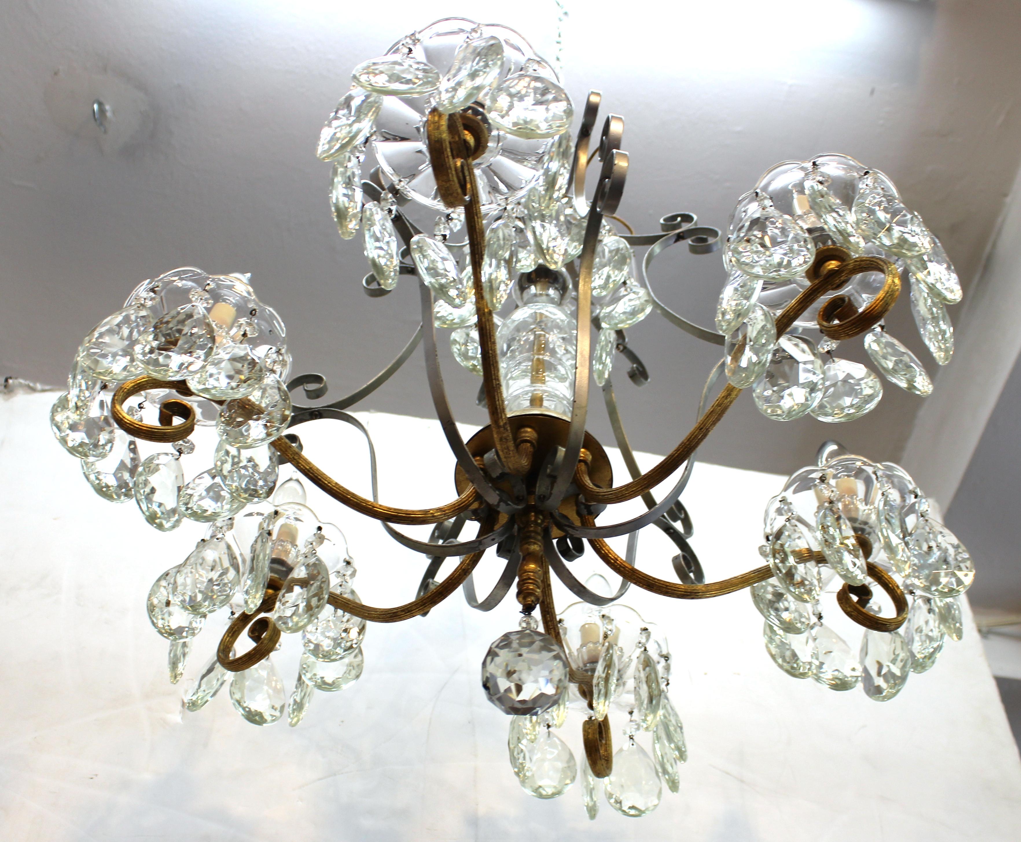 Hollywood Regency Crystal Chandelier with Gilt Metal Accents 5